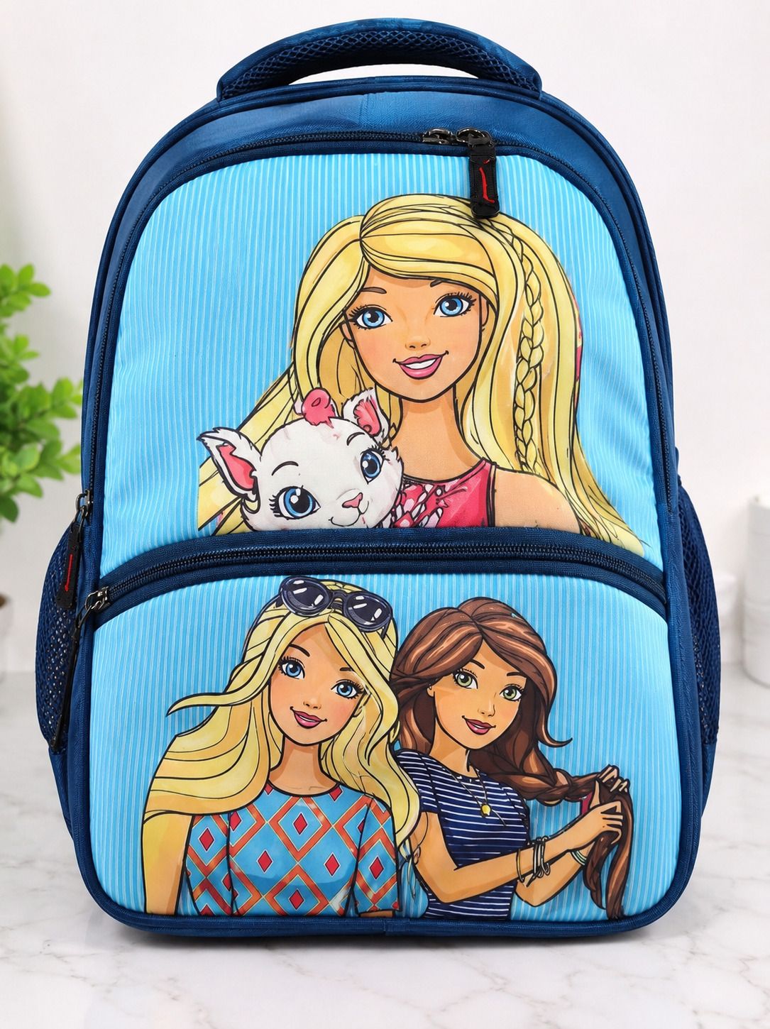 Sky Blue Cartoon Girls Printed Kids School Backpack with Multiple Pockets Waterproof School Bag-image-1