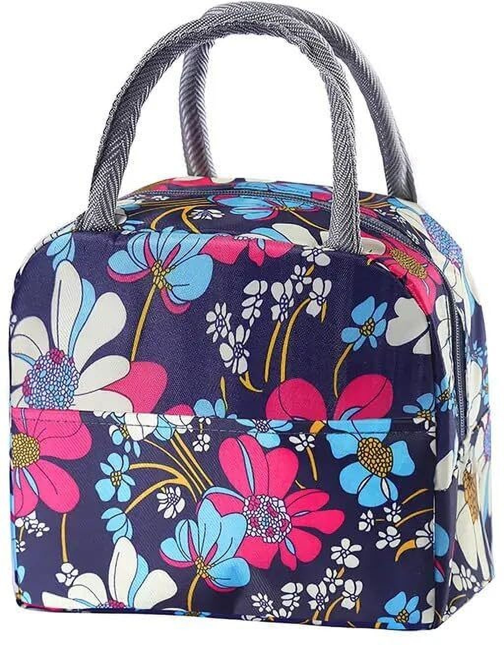Lunch Tiffin Bag Box Insulated Thermal for School College Office (Blue Flower) Waterproof Lunch Bag-image-43