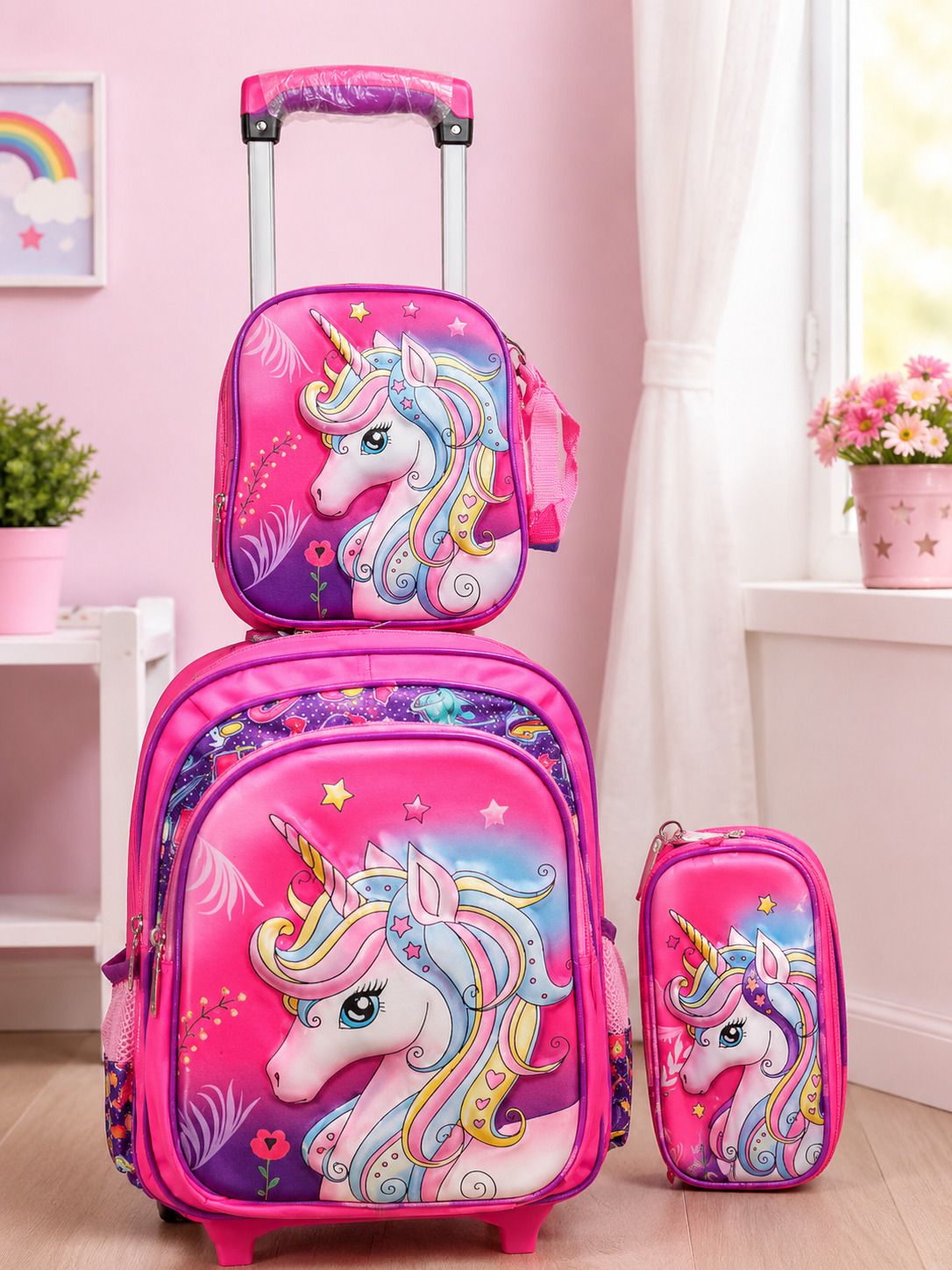 kesari nandan Kids Unicorn Trolley School Bag Set with Lunch Bag,Travel Backpack Waterproof School Bag-picture-26