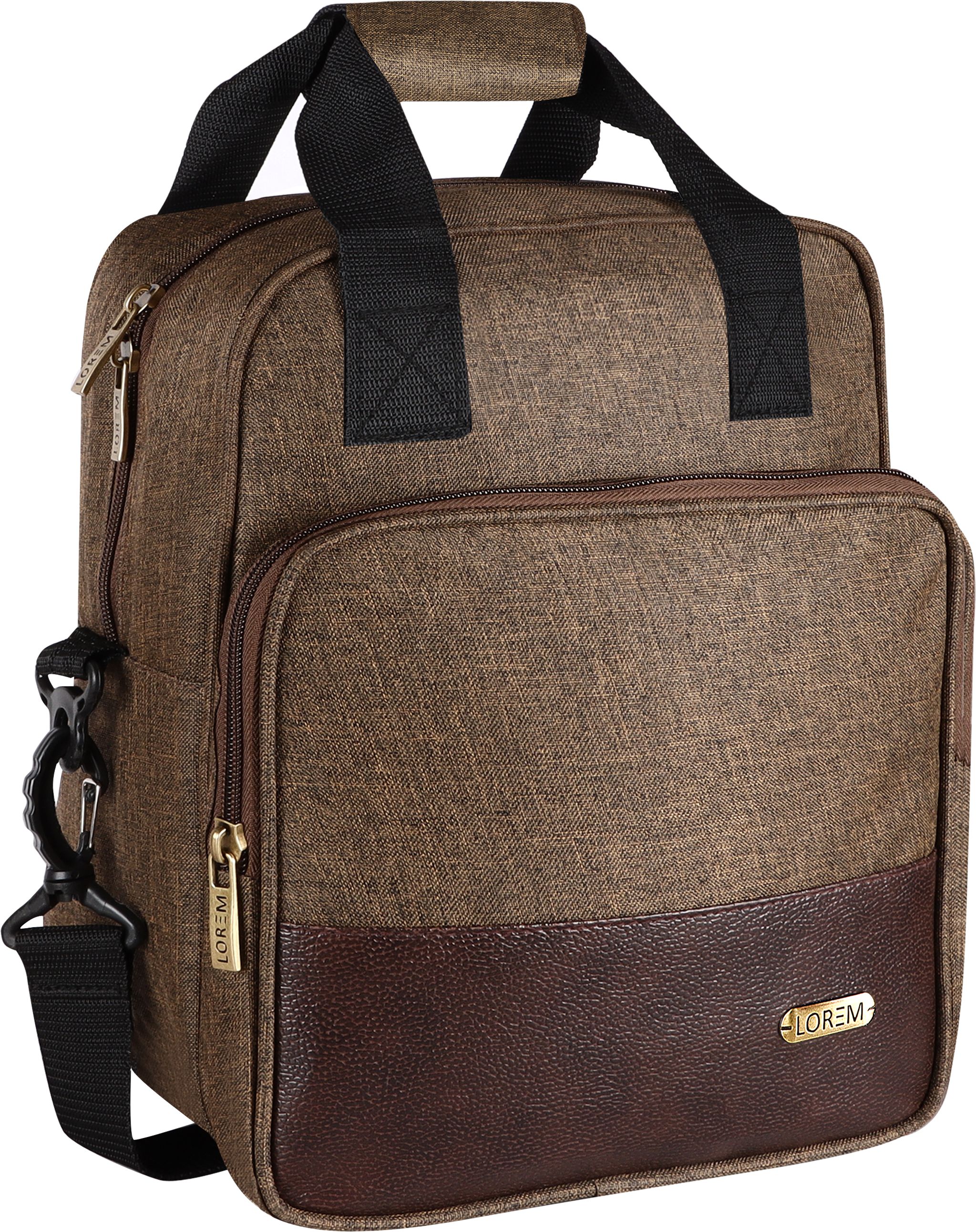 Khakhi-Chocolate Faux Leather & PVC with Detachable strap Tiffin bag TB15 Lunch Bag-image-6