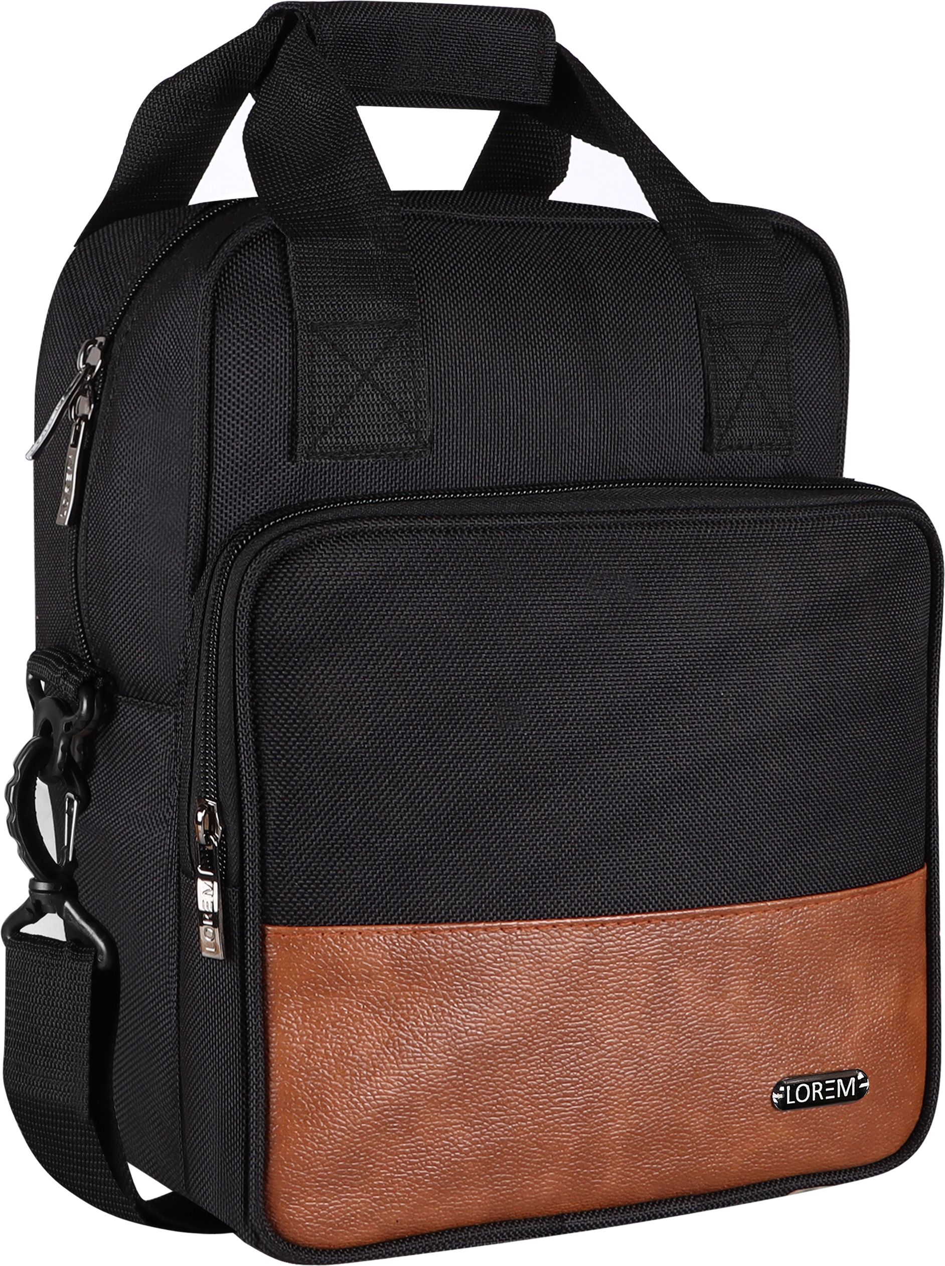 Black-Tan Faux Leather & PVC with Detachable shoulder strap Tiffin bag TB17 Lunch Bag-image-1