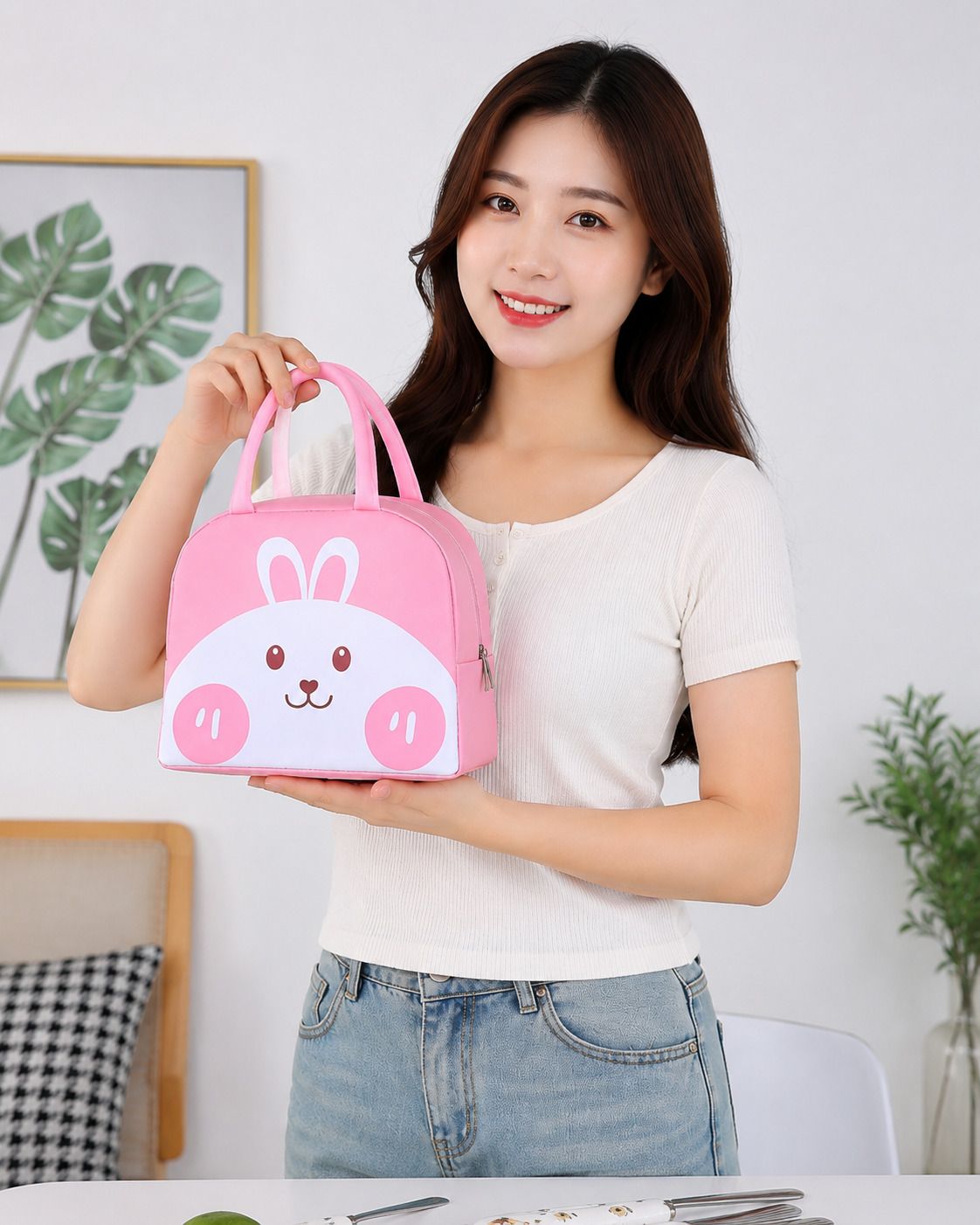 Cute Bunny Insulated Lunch Bag Waterproof Lunch Bag-image-11