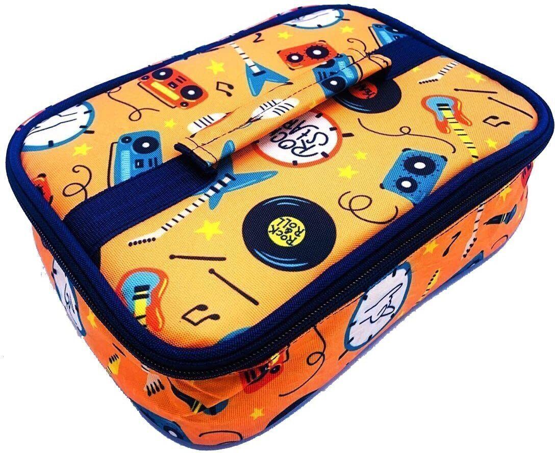 Orange Spiral Printed Insulated Tiffin Bento Lunch Bag w/ Zipper Pockets Waterproof Lunch Bag-image-32