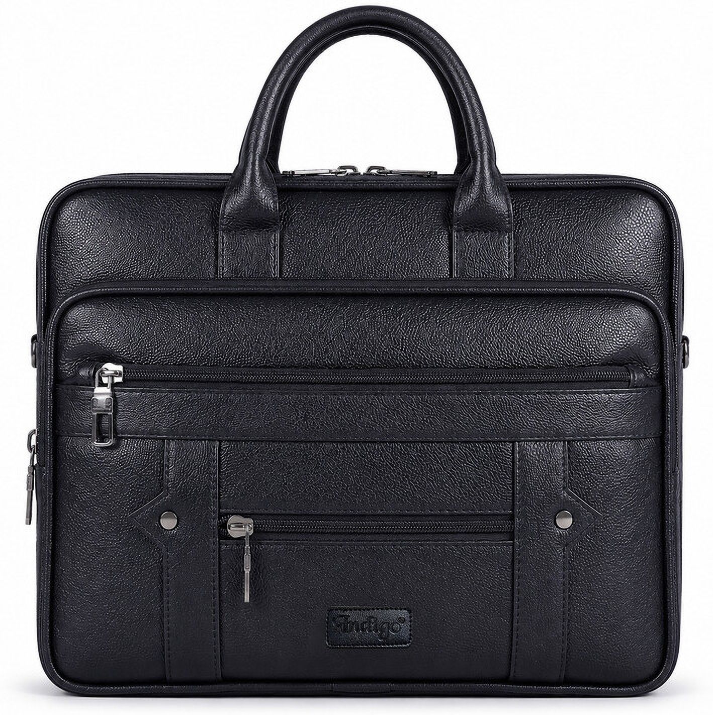 Leather Laptop Messenger Shoulder Bag With Organizer | Black Waterproof Messenger Bag-image-37