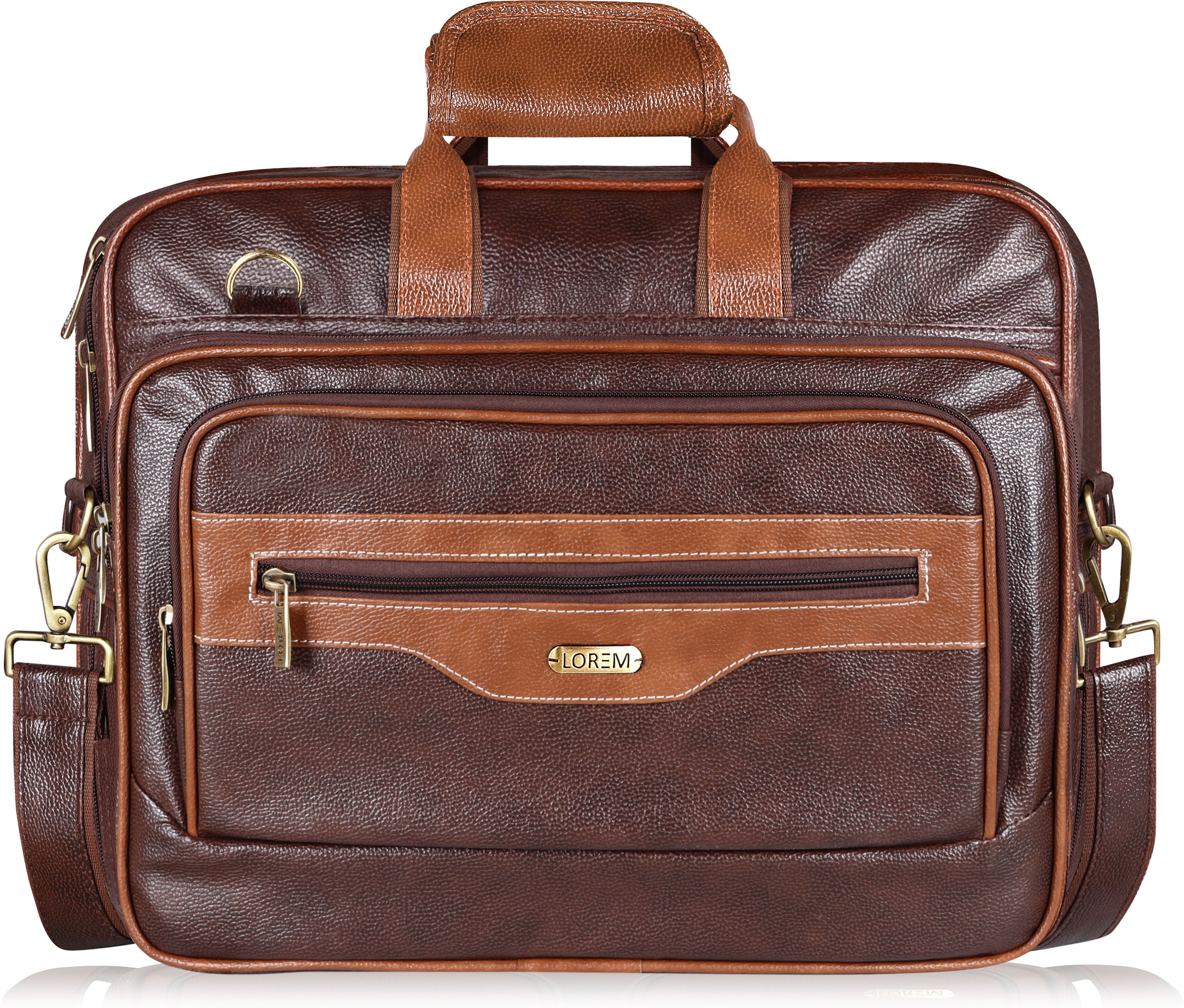 Chocolate & Tan Color Faux Leather 28L Messenger Bag For Men BG104 Waterproof Messenger Bag-image-16