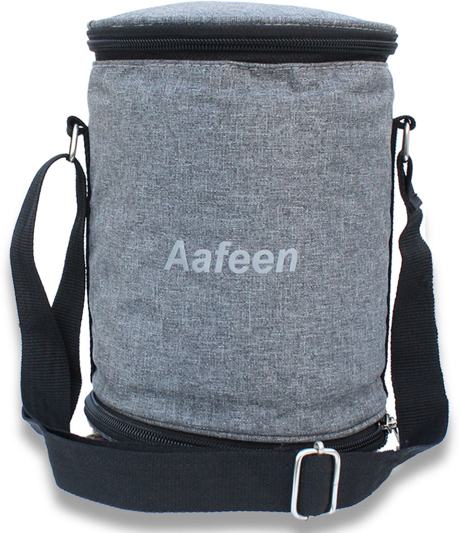 Grey P.U Double Decker Insulated Tiffin Bag Waterproof Lunch Bag-image-24