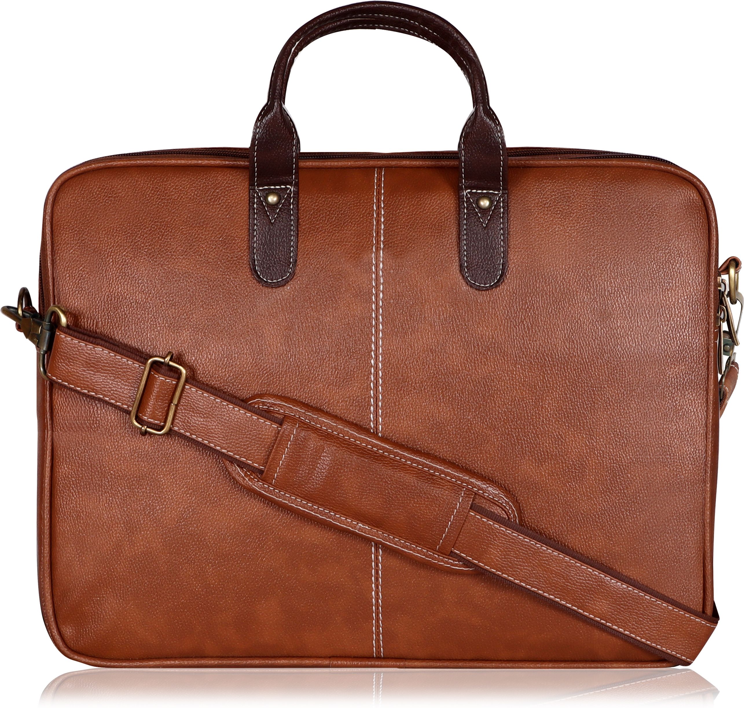 Tan Color faux leather 10L Office Laptop Bag For Men & Women BG69 Waterproof Messenger Bag-image-31