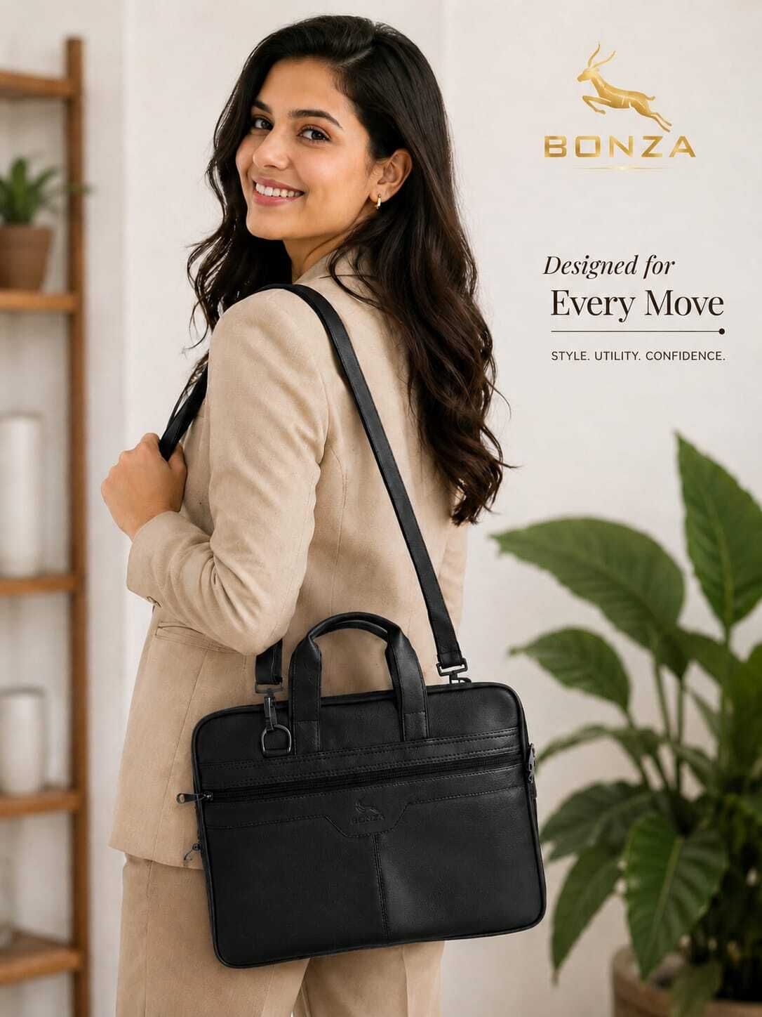 bonzaa Urban black Artificial Leather 15.6-inch Laptop Messenger Bag / Office Briefcase Waterproof Messenger Bag-picture-20