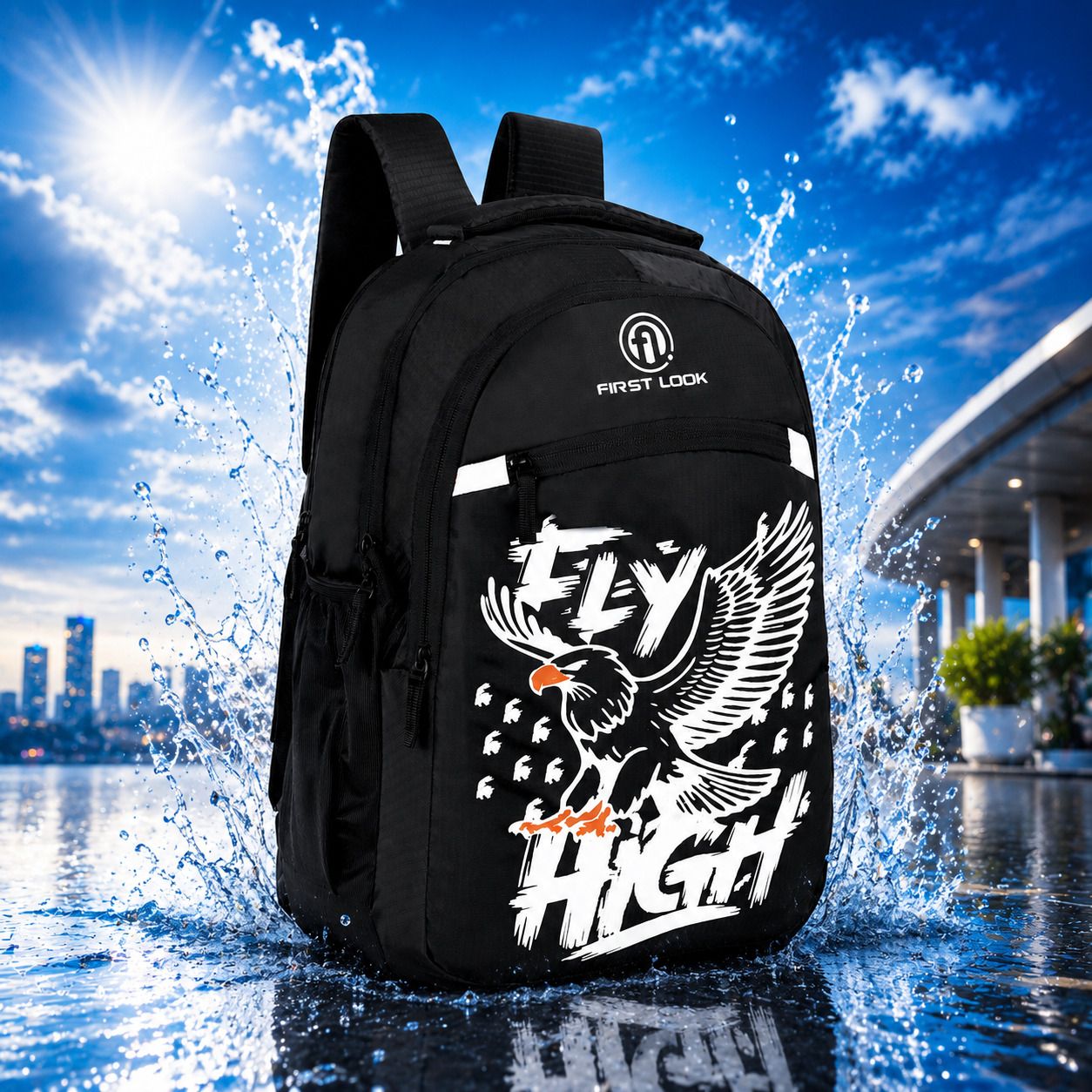 Fly High Backpack | Water Resistant Polyester Laptop Bag for College, Office Waterproof Backpack-image-2