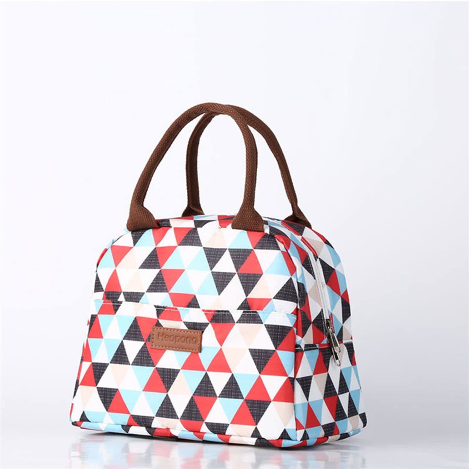 Lunch Bag Tote Bag for Women Printed (White/Red Triangle)-27.5x21.5x17CM Waterproof Lunch Bag-image-36
