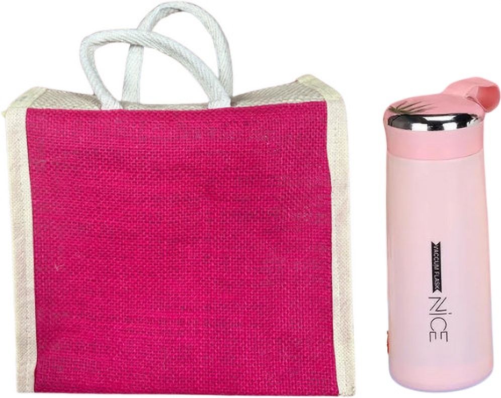 JUTE Bag closing type with nice bottle 400ml Small Travel Bag