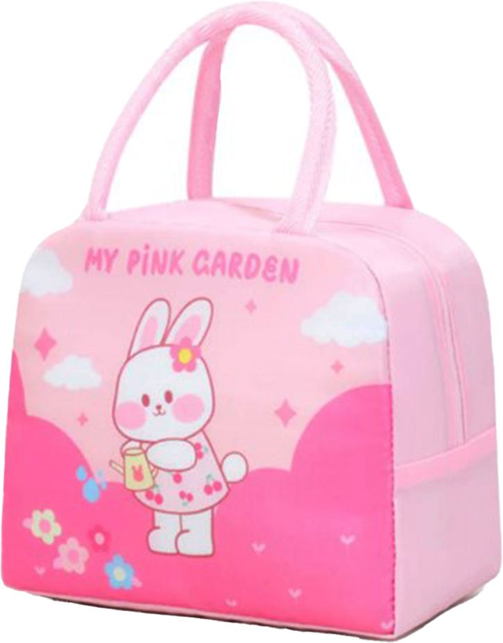Kids Insulated Lunch Bag with Cute Rabbit in Garden Print Waterproof Lunch Bag