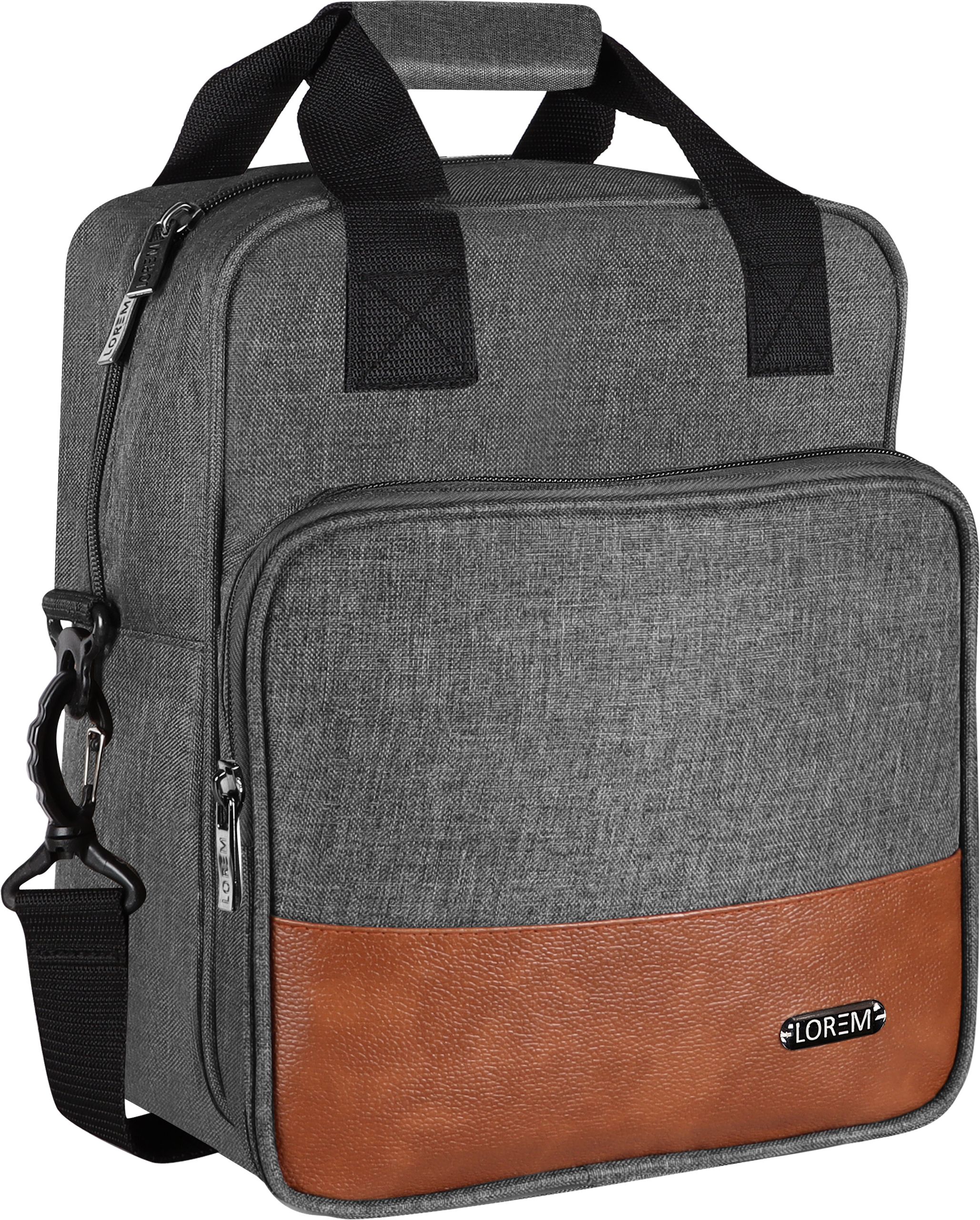 Grey-Tan Faux Leather & PVC with Detachable shoulder strap Tiffin bag TB14 Lunch Bag-image-20