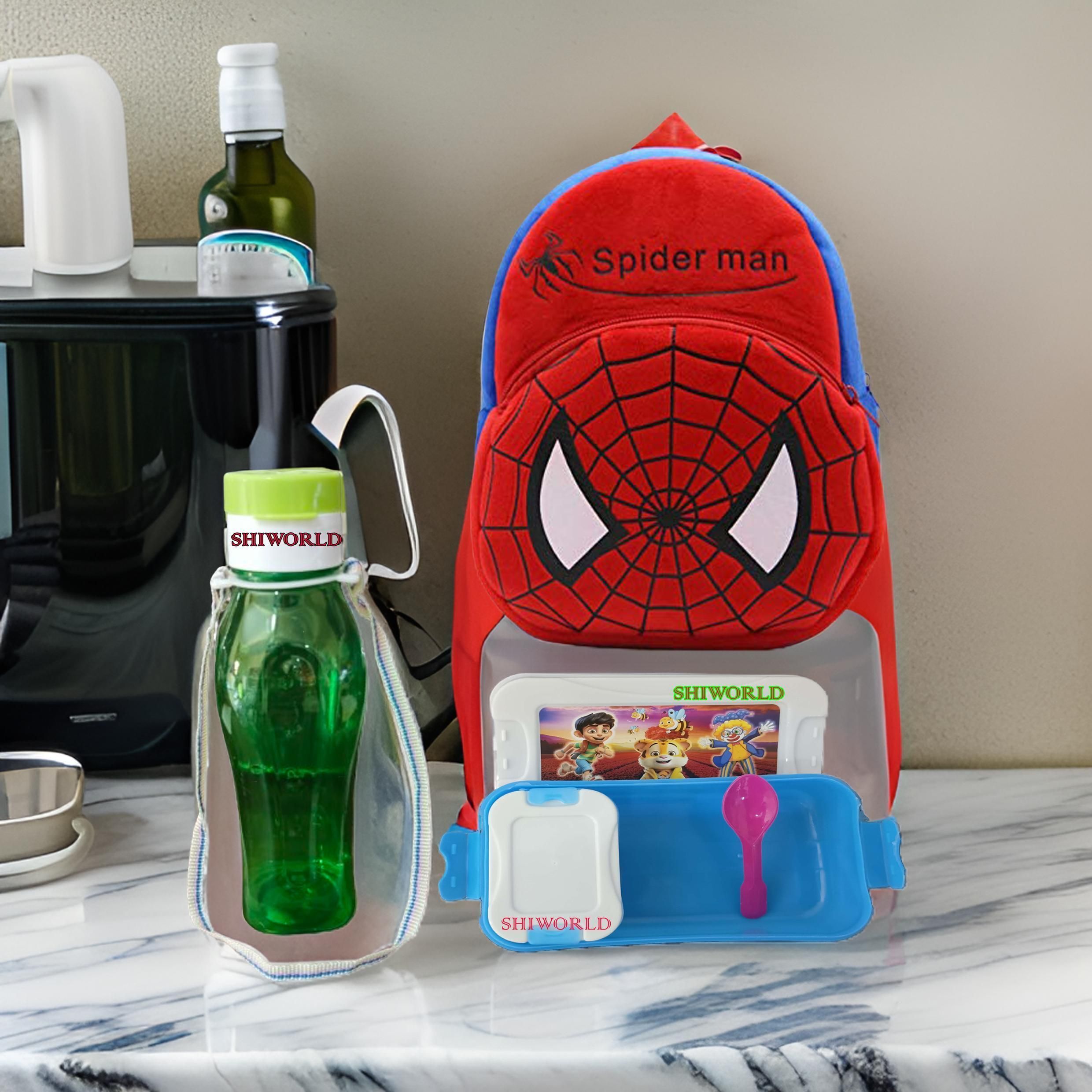 Spiderman Red Kids School Bag WIth Free Water Bottle Lunch Box Design 69 Backpack-image-29