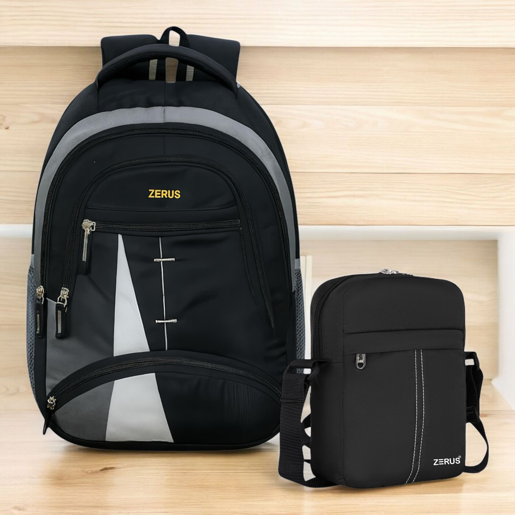 Black Backpack for School College Office Travel with Free Sling Bag Combo Set Waterproof School Bag-image-27