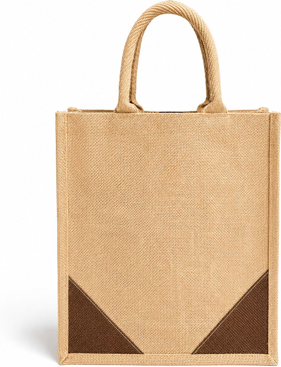 jutezee Jute Shopping Bag with Brown Corner Accent, Eco-Friendly Tote Reusable 12x5x14 Messenger Bag-picture-22