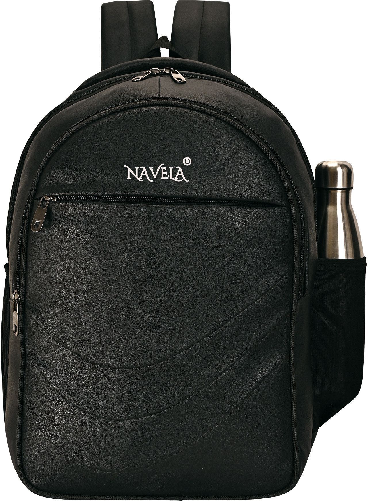 navela Black PU Leather Casual Waterproof School College Bag Waterproof Backpack-picture-11