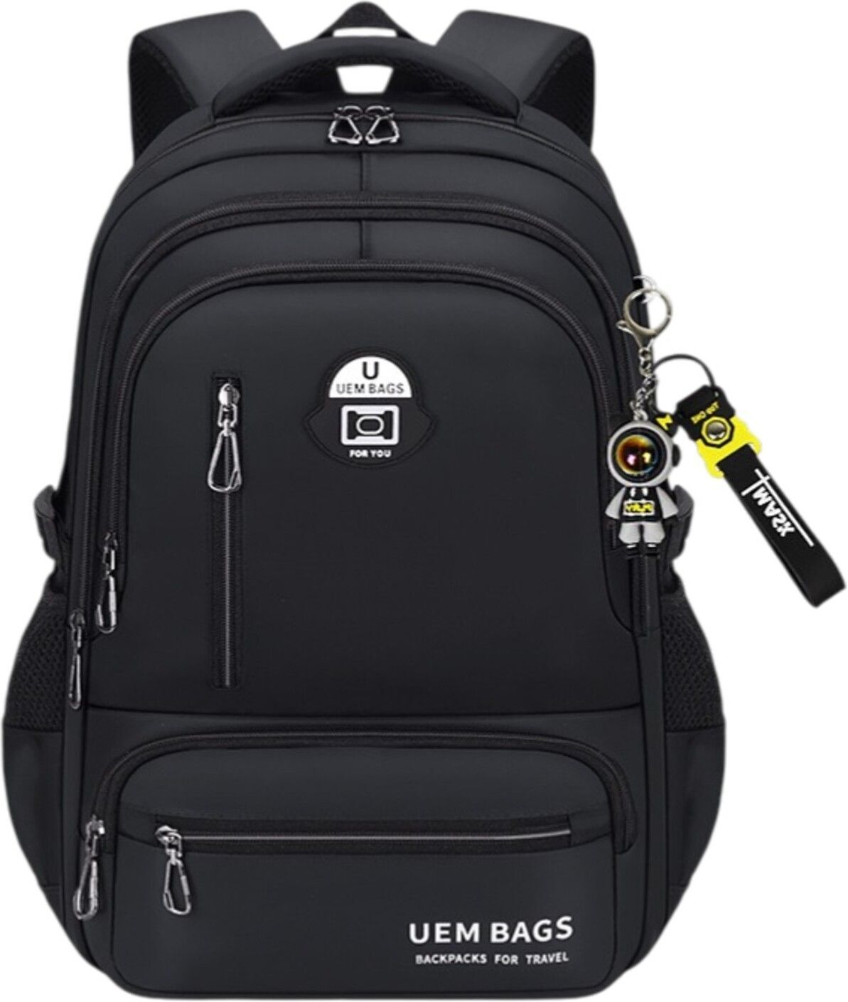 Fashion Solid Color Large Capacity Unisex Backpack with Astronaut Keyring Waterproof School Bag-image-4