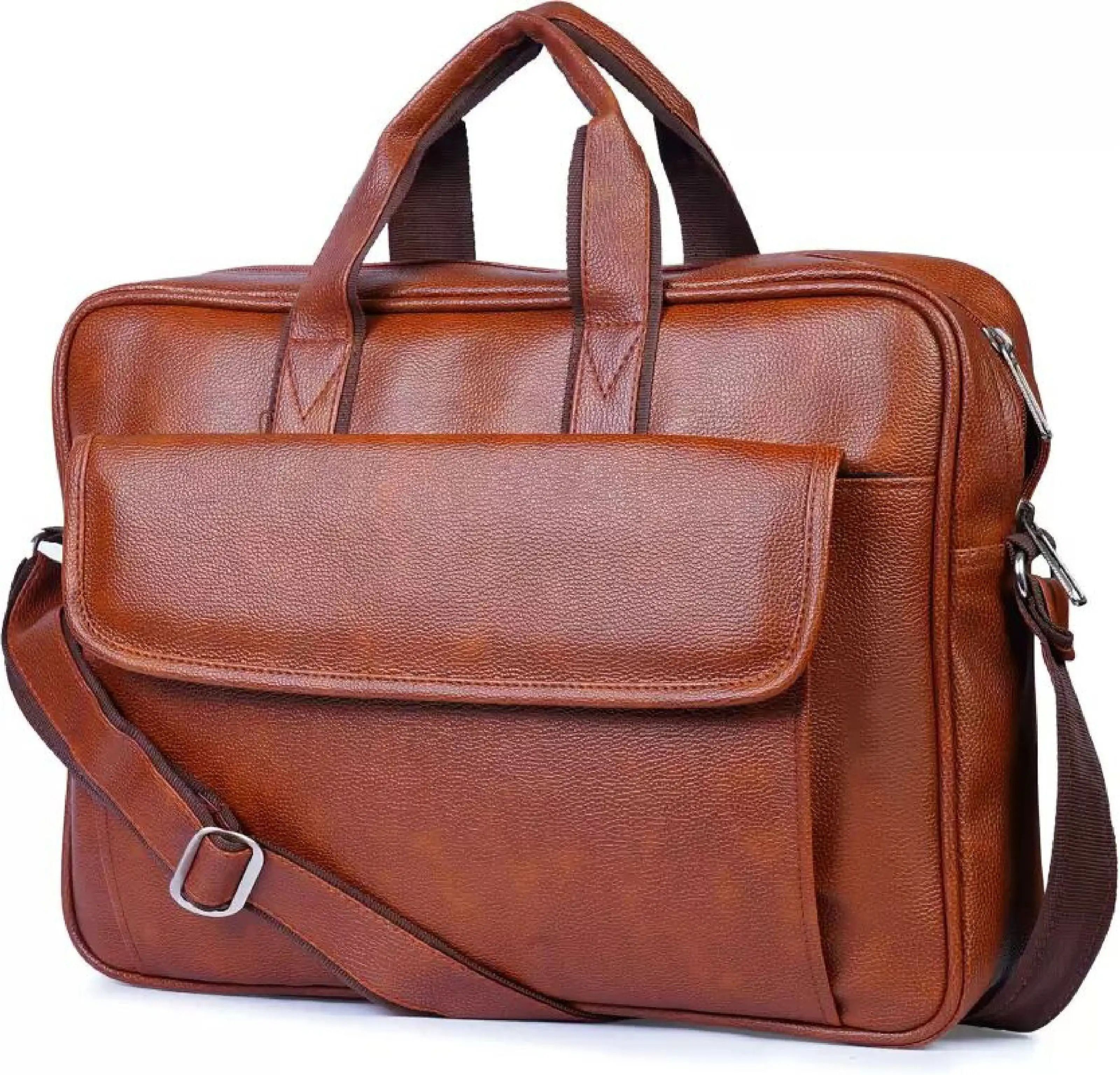 15.6 Inch Laptop Office Bag PU Leather Waterproof Messenger Bag for Men, RED Waterproof Messenger Bag-image-1