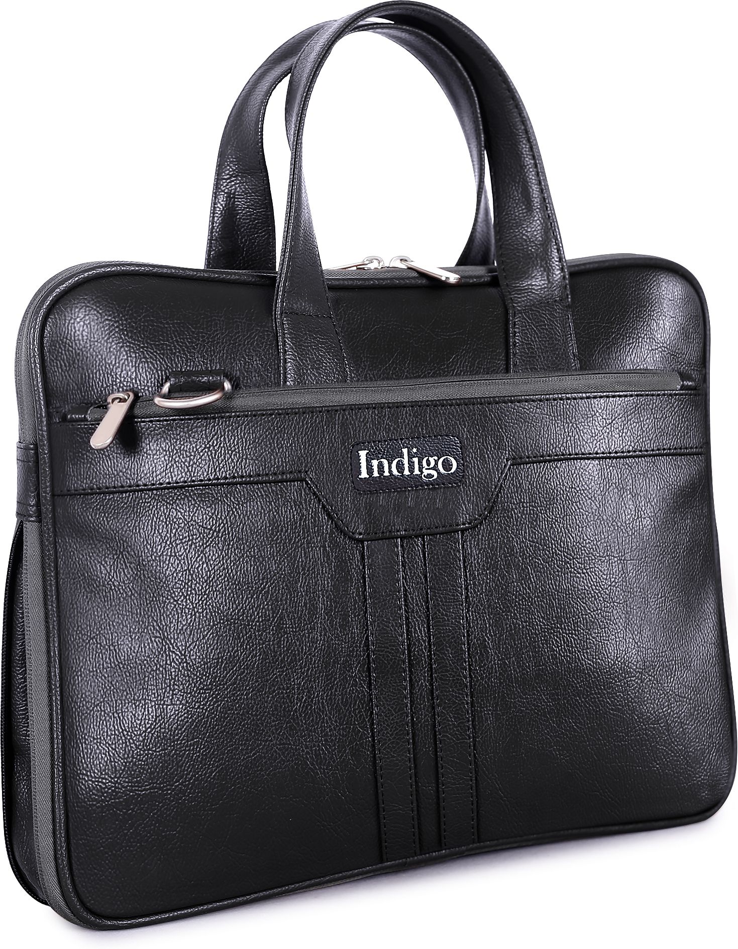 Faux-Leather Laptop Messenger Shoulder Bag With Organizer For Office | Black Waterproof Messenger Bag-image-4