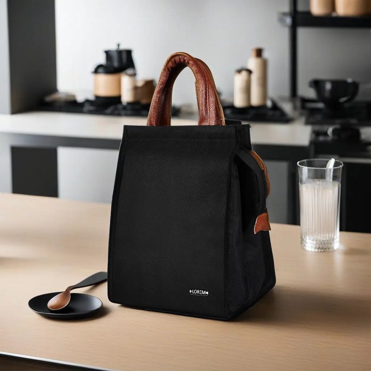 FZ-TB11 Black PVC Coated Insulated Lunch/Tiffin Bag Men & Women Office, School Waterproof Lunch Bag-image-32