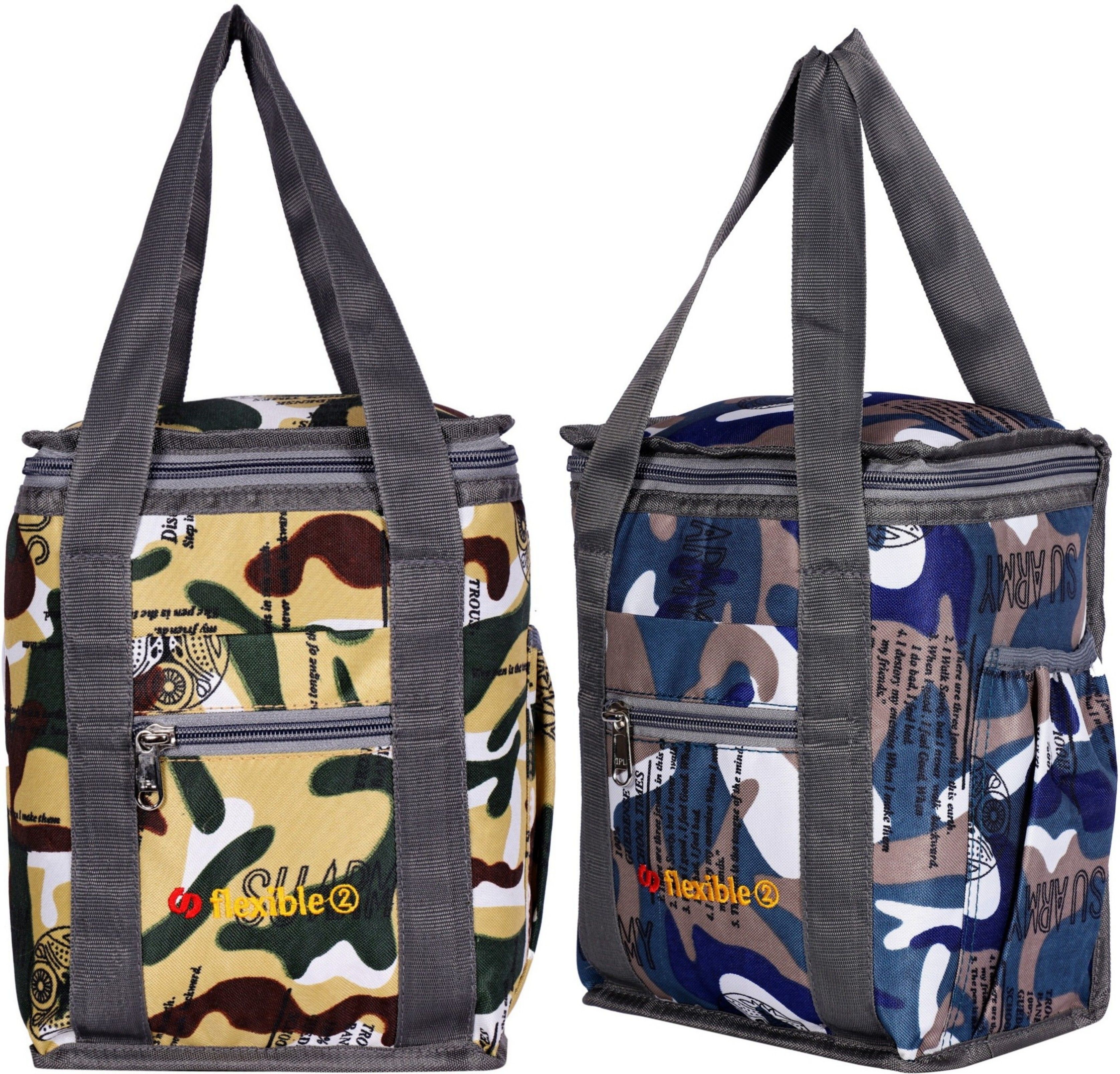 Branded Premium Quality Hand Lunch bag Medium Size Combo(Pack of 2) for both Men and Women for Office ,School , College, Picnic (blue, Beige/10L) Waterproof Lunch Bag