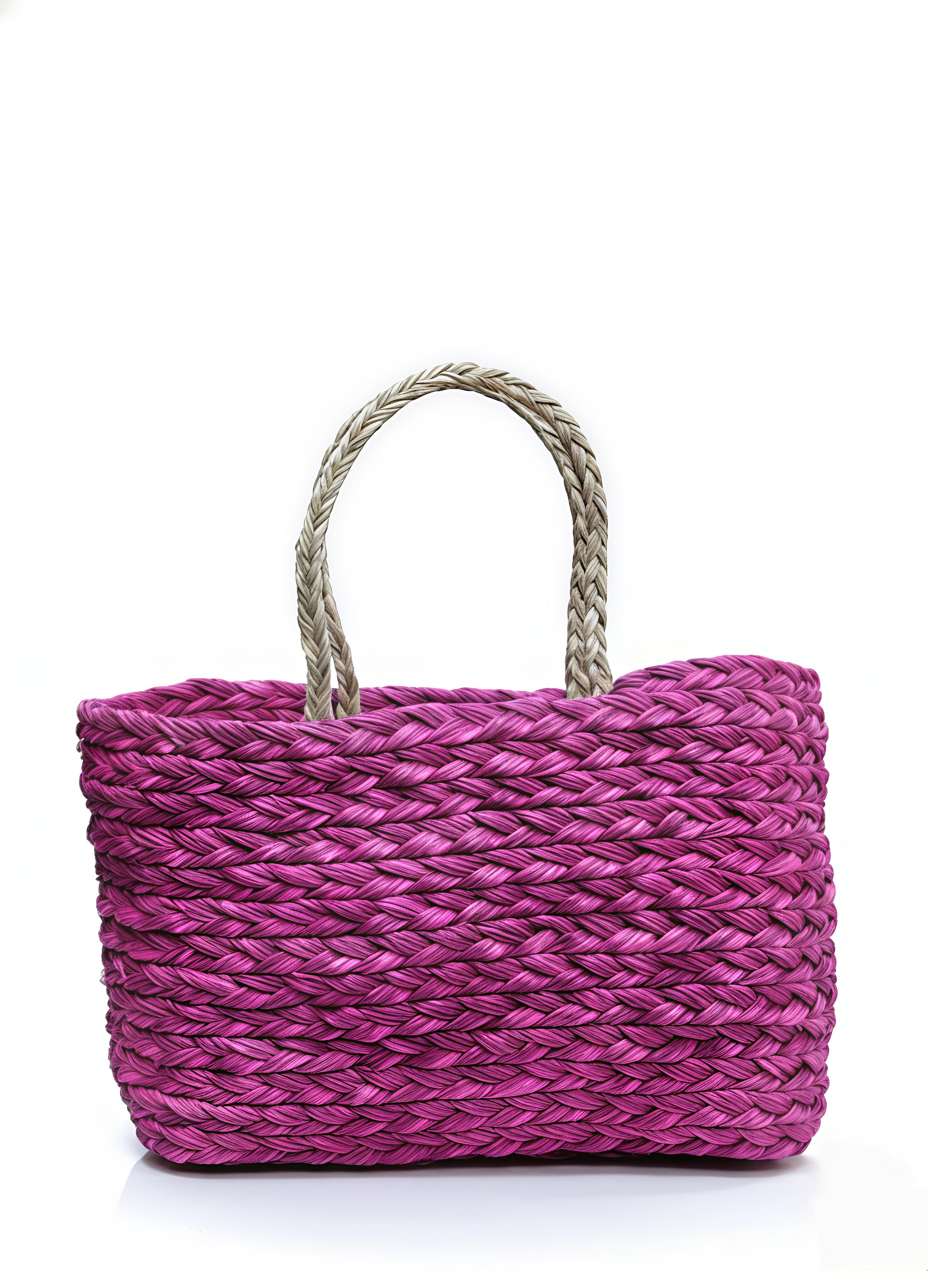Handwoven Pink Straw Tote Bag with Braided Handles Backpack-image-30