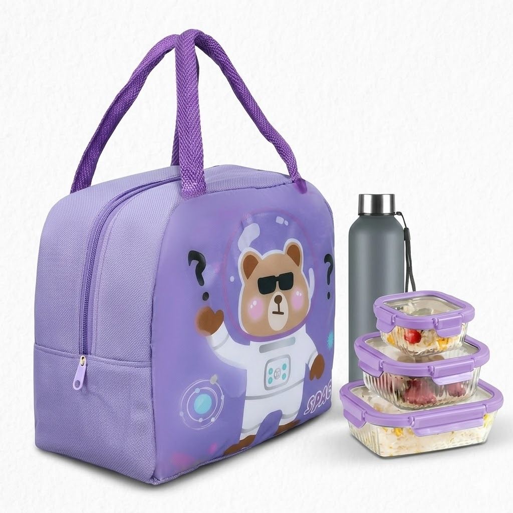 Space bear Purple Waterproof Lunch Bag-image-25