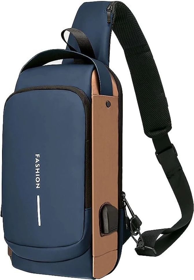 Sueriv Anti-theft Sling Bag Men Chest Crossbody USB Charging Port Waterproof (Blue) Sling Bag-image-12
