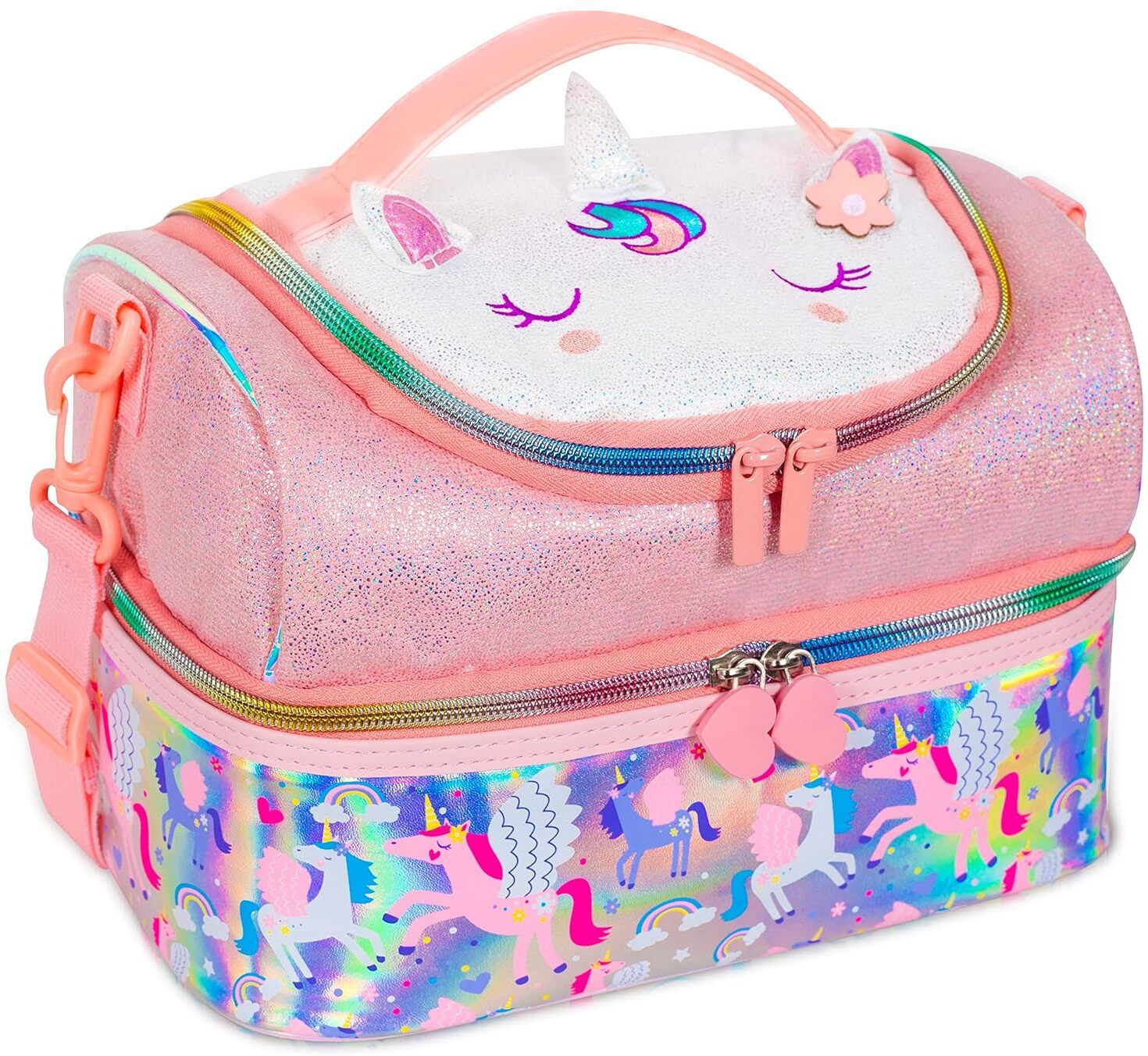 2 slot lunch bag (unicorn cat hologram) Waterproof Lunch Bag-image-13