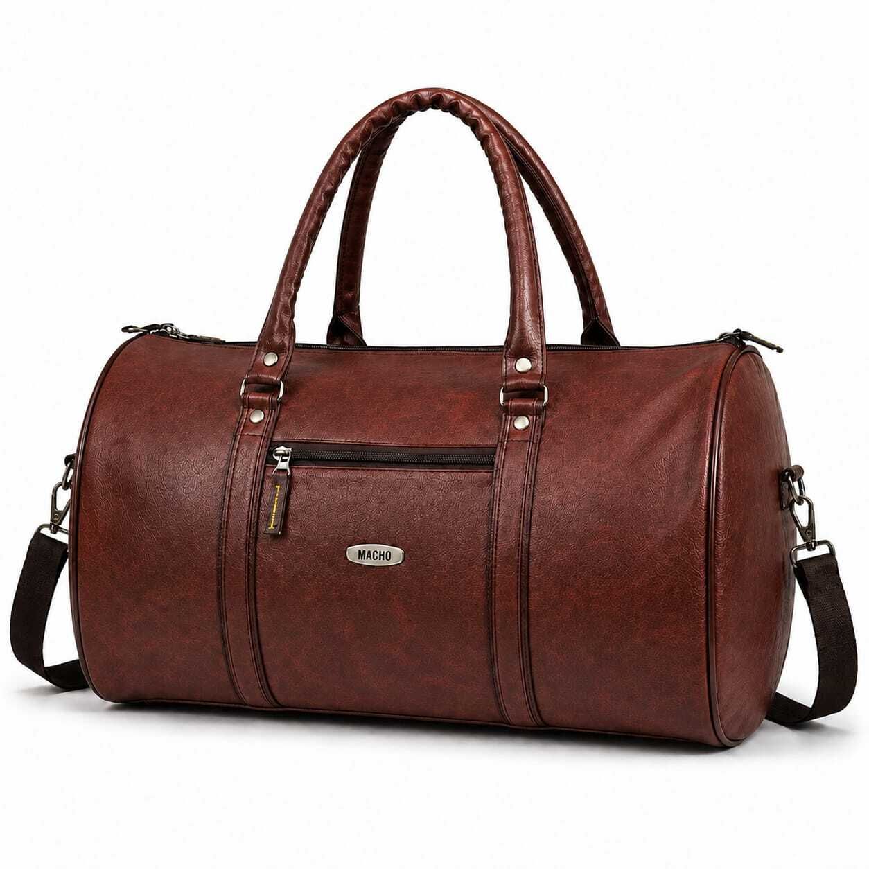 35 L Hand Duffel Bag - Premium PU Leather Duffel Travel Bag Gym Sports Weekender Bag for Men Women - Brown - Regular Capacity-image-22