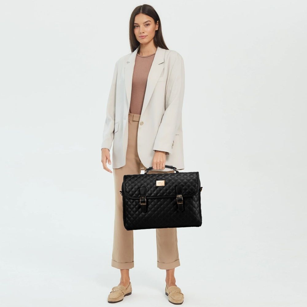 lovevook Women's Laptop Bag 15.6 Inch Quilted PU Leather Office Handbag with Back Pocket Waterproof Messenger Bag-picture-15