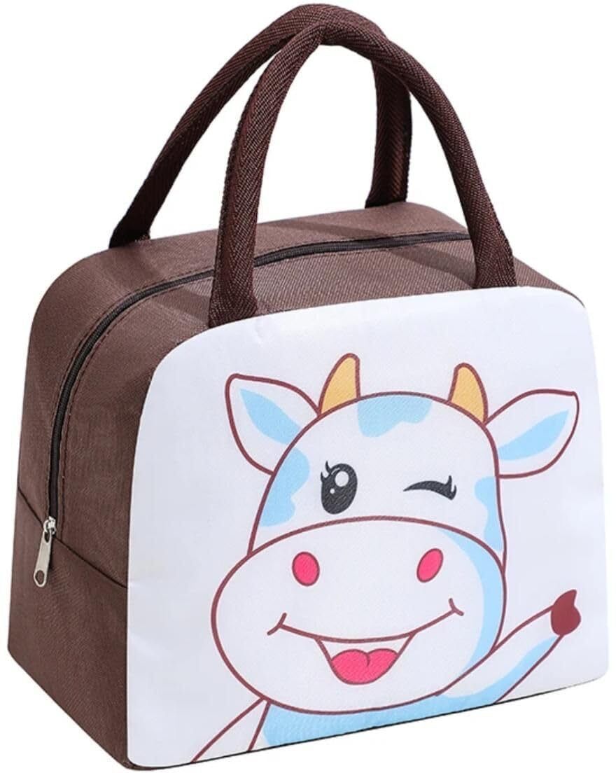 Kids Insulated Lunch Bag with Cute Simple Brown Cow Waterproof Lunch Bag-image-27