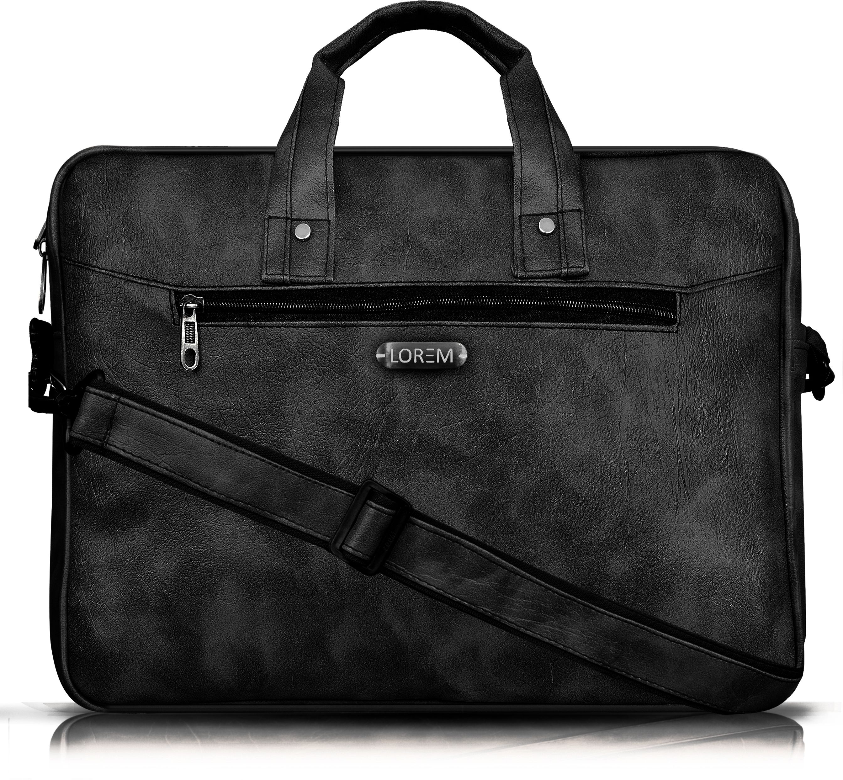 Black Color Faux Leather 10L Office Laptop Bag For Men & Women BG27 Waterproof Messenger Bag-image-5