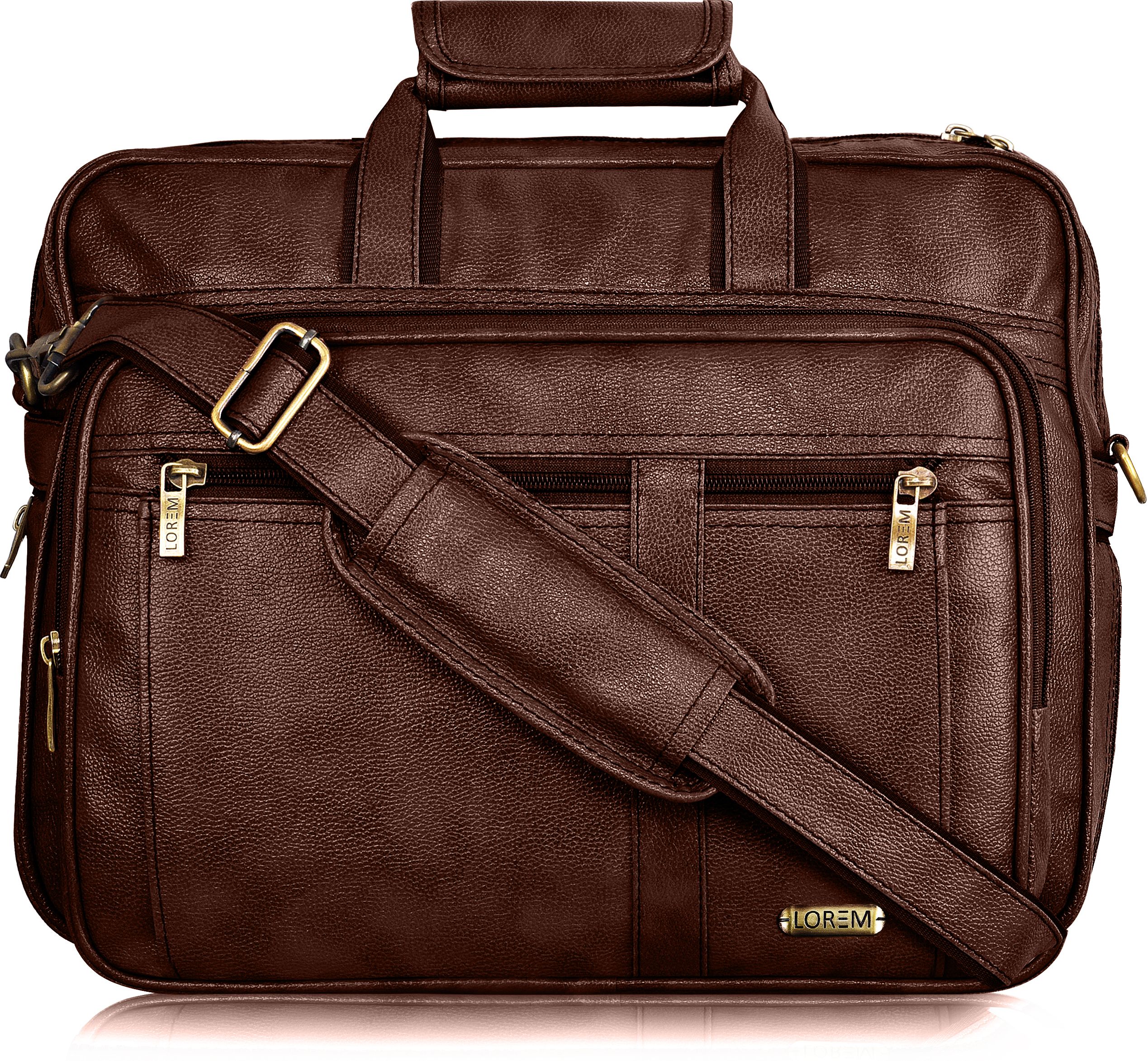 Brown Color Faux Leather 28L Big Size Office Laptop Bag For Men BG61 Waterproof Messenger Bag-image-28