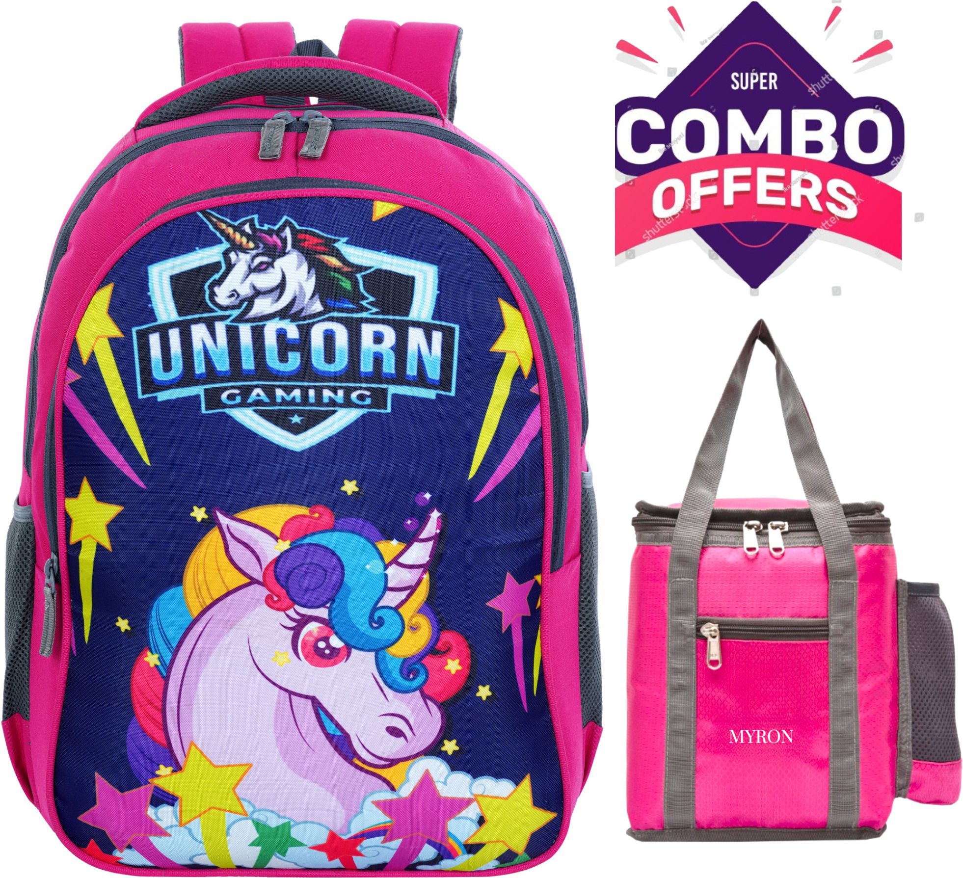Unicorn 1st/2nd/3rd/4th & 5th Class School Bag + Lunch Bag Combo for Girls Waterproof School Bag-image-14