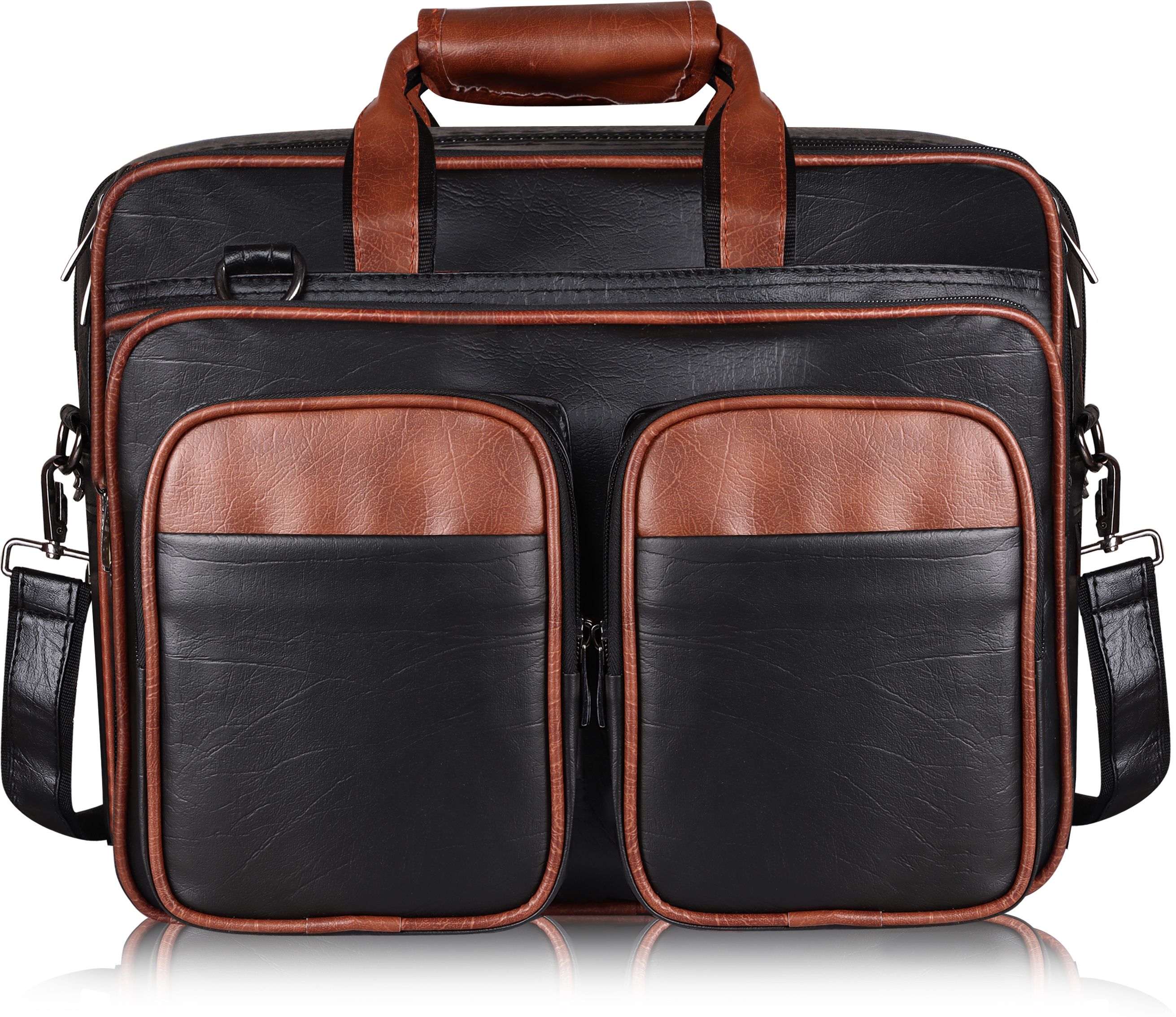 Tan & Black Color Faux Leather 28L Messenger Bag For Men BG96 Waterproof Messenger Bag-image-15