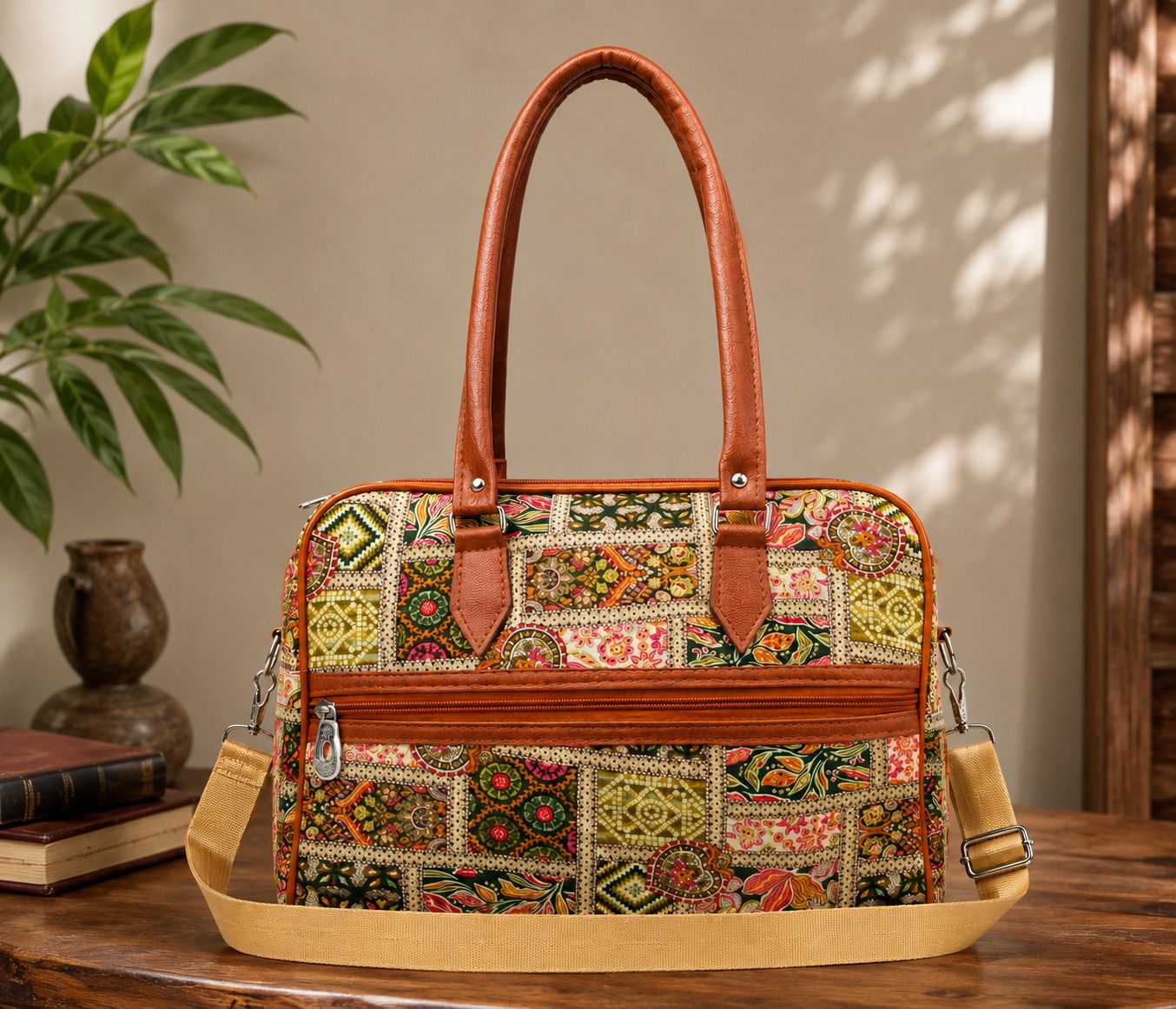 Women Laptop Bag 15.6 Inch Printed Cotton & PU Messenger Bag Waterproof Messenger Bag-image-48
