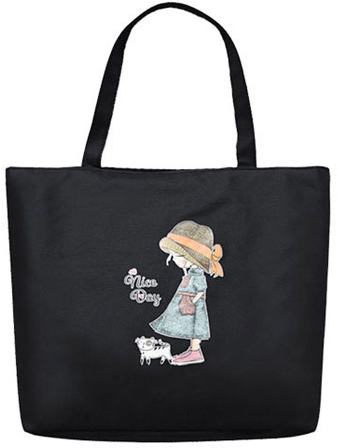 Black Women Tote Tote Bags For Women Girls Canvas Handbag Zipper Large bag Fashion Bag All Usable-image-10