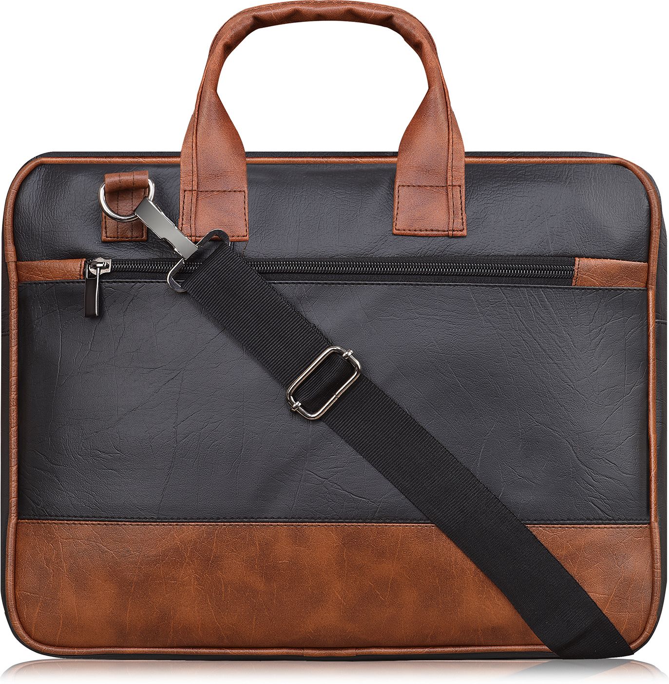 Black & Tan Color Faux Leather 10L Office Laptop Bag For Men & Women BG32 Waterproof Messenger Bag-image-16