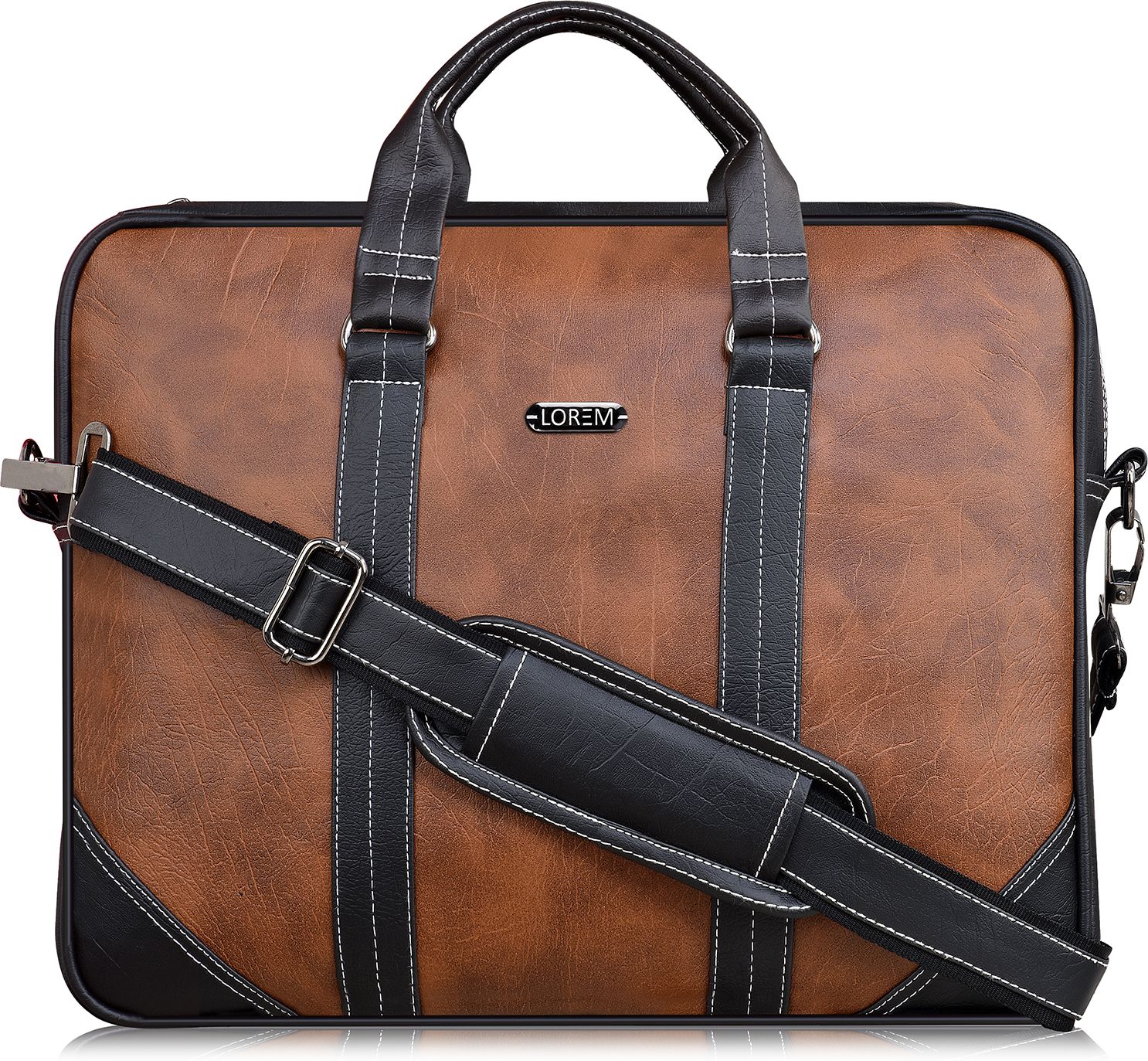 Tan & Black Color Faux Leather 10L Office Laptop Bag For Men & Women BG41 Waterproof Messenger Bag-image-26