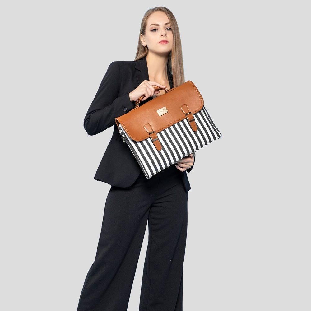 Women's Office Laptop Bag 15.6 Inch Canvas Laptop Handbag with RFID Pocket Messenger Bag-image-22