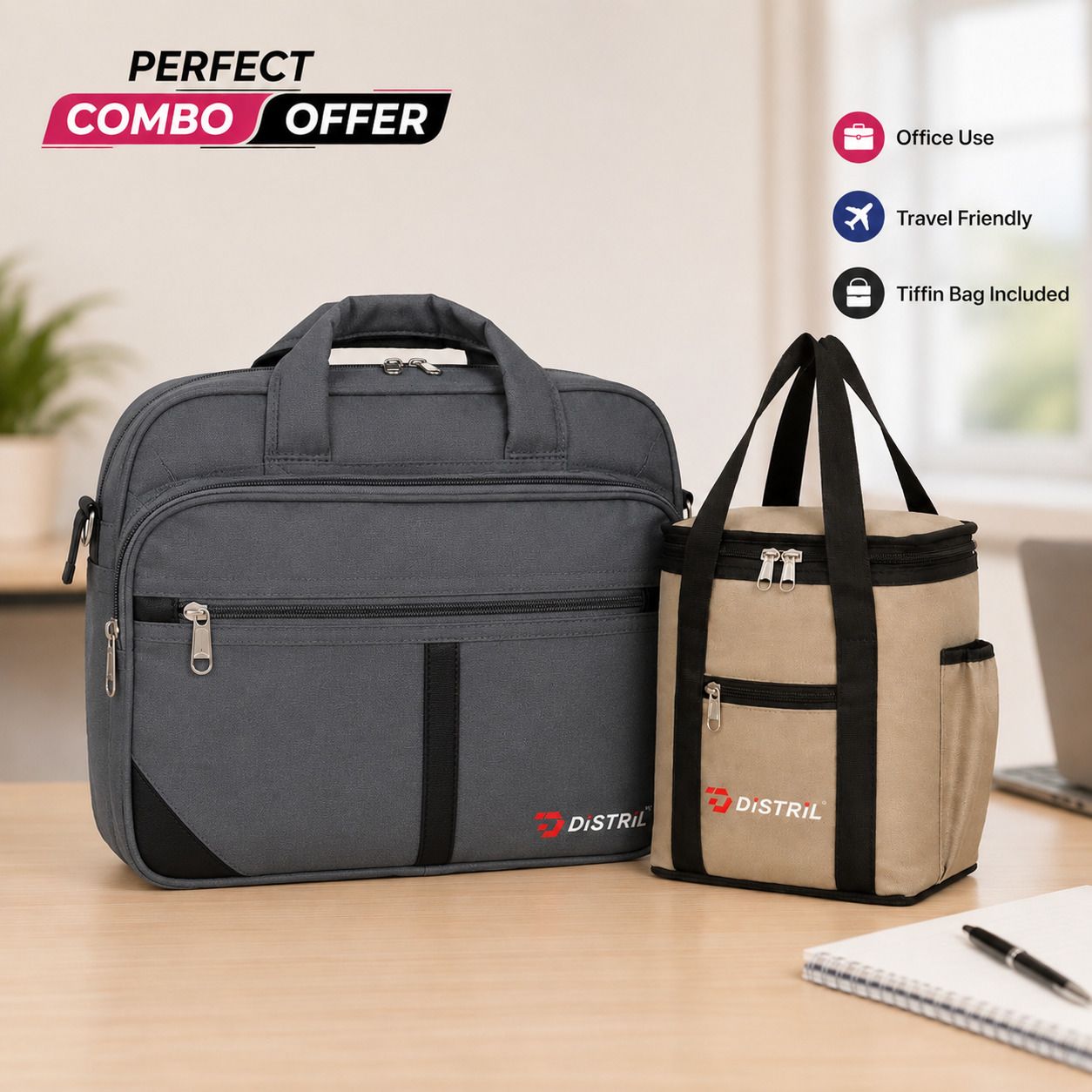 distril Laptop file Bag with Insulated Tiffin Bag Combo pack of 2 | 15.6 Inch Office Waterproof Messenger Bag-picture-12