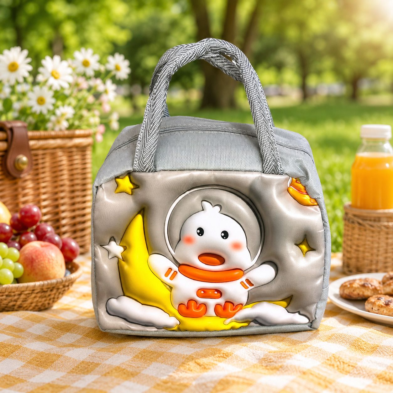paul sons 3D Style Grey Space Design Insulated Lunch Bag for Keep Meals Fresh Cute Waterproof Lunch Bag-picture-13