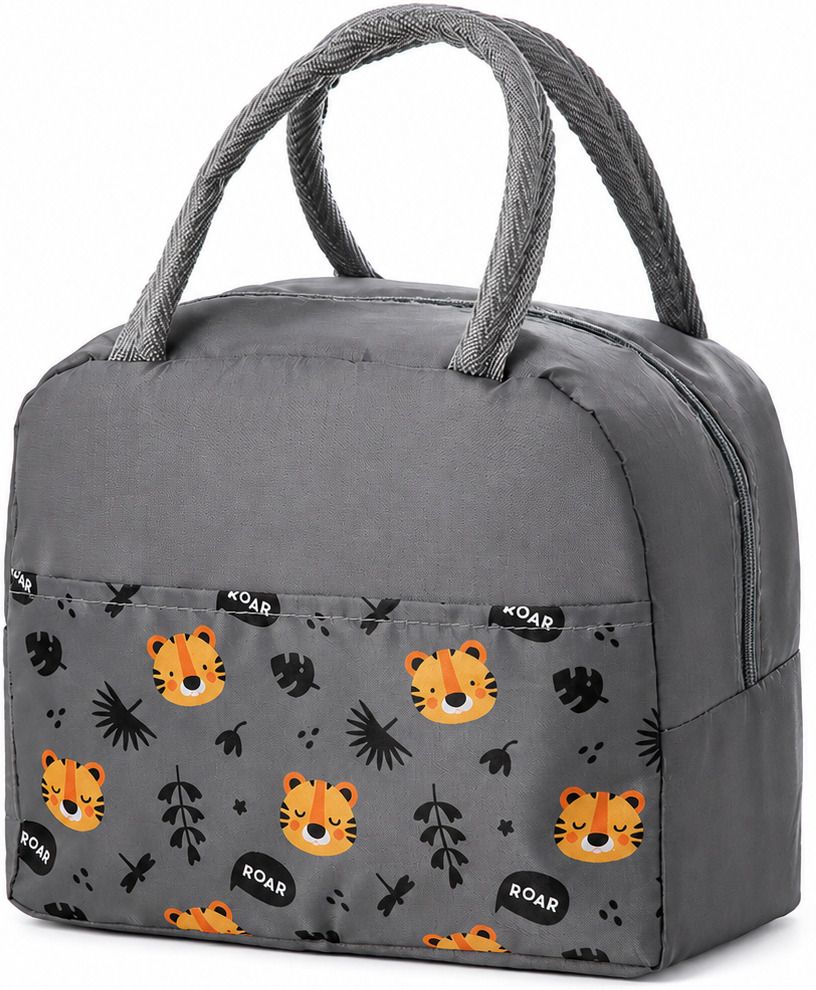 raycraft Simple Style Grey Roar Design Insulated Lunch Bag for Keep Meals Fresh Cute Waterproof Lunch Bag-picture-18