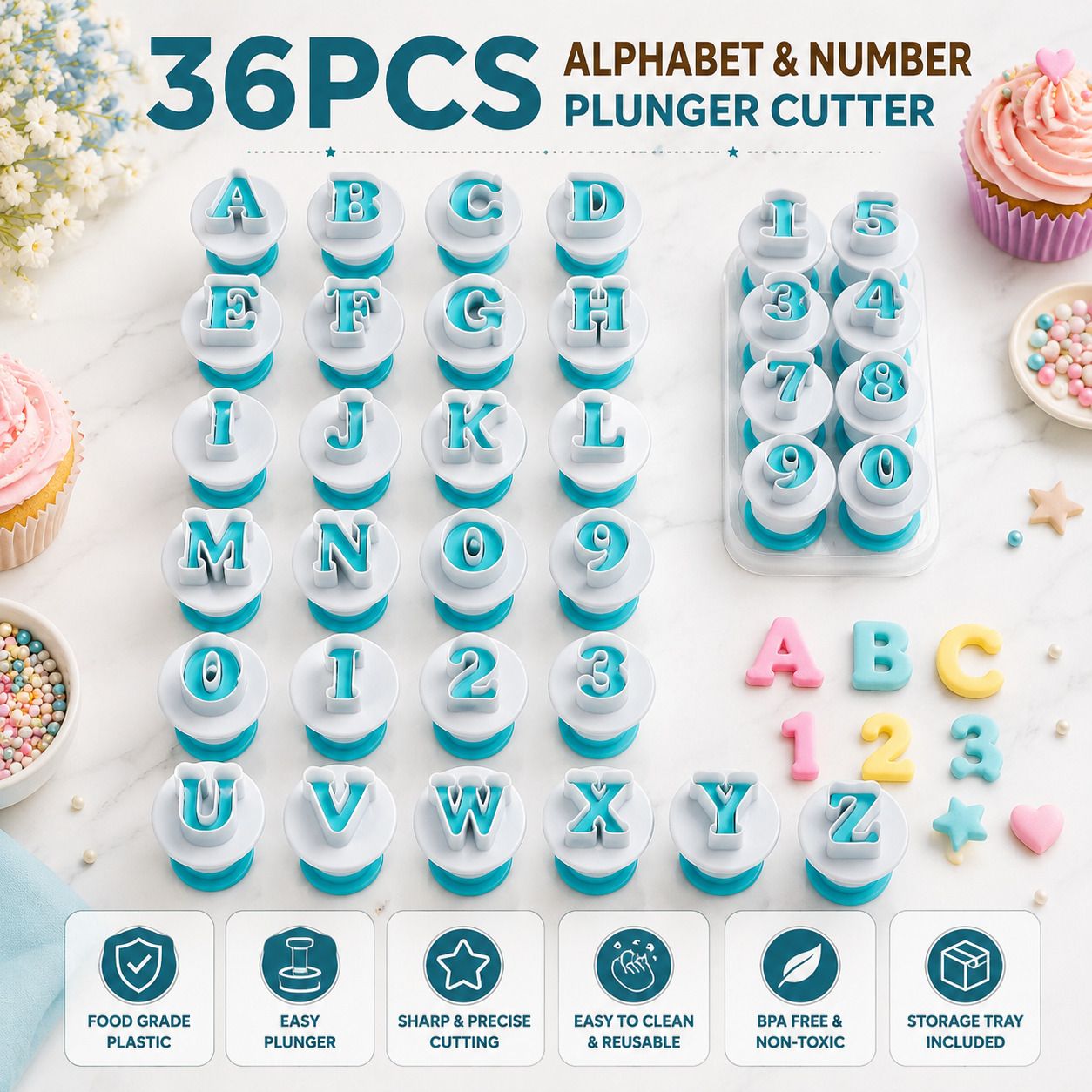 mafahh 36PCS Alphabet & Number Plunger Cutter Set for Fondant Cookies & Cake Decorating Cookie Cutter-picture-27