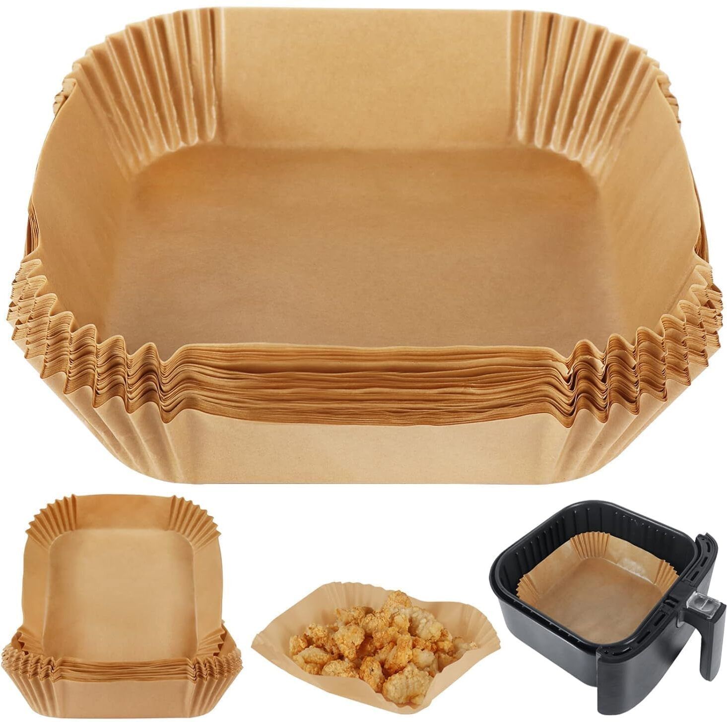 swavira Square Air Fryer Disposable Liners Pack of 100 Non-Stick Baking Parchment Sheets Airfryer Tray-picture-1
