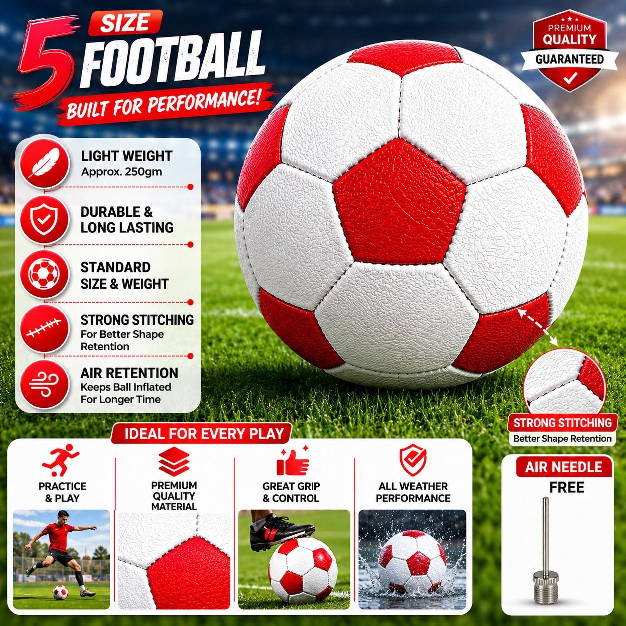 Rugby 5no_foootball Red & White Football - Size: 5-image-38