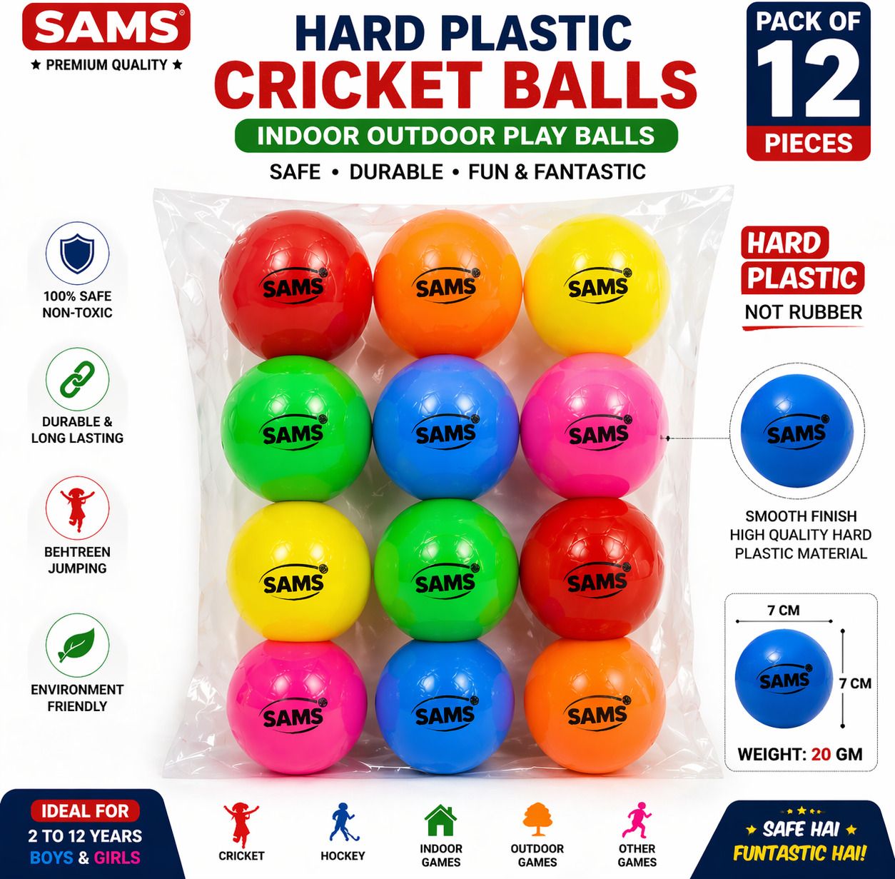 IQRA Cricket Practice Ball Kids Hard Plastic Cricket Balls Lightweight Durable Pool Ball-image-48