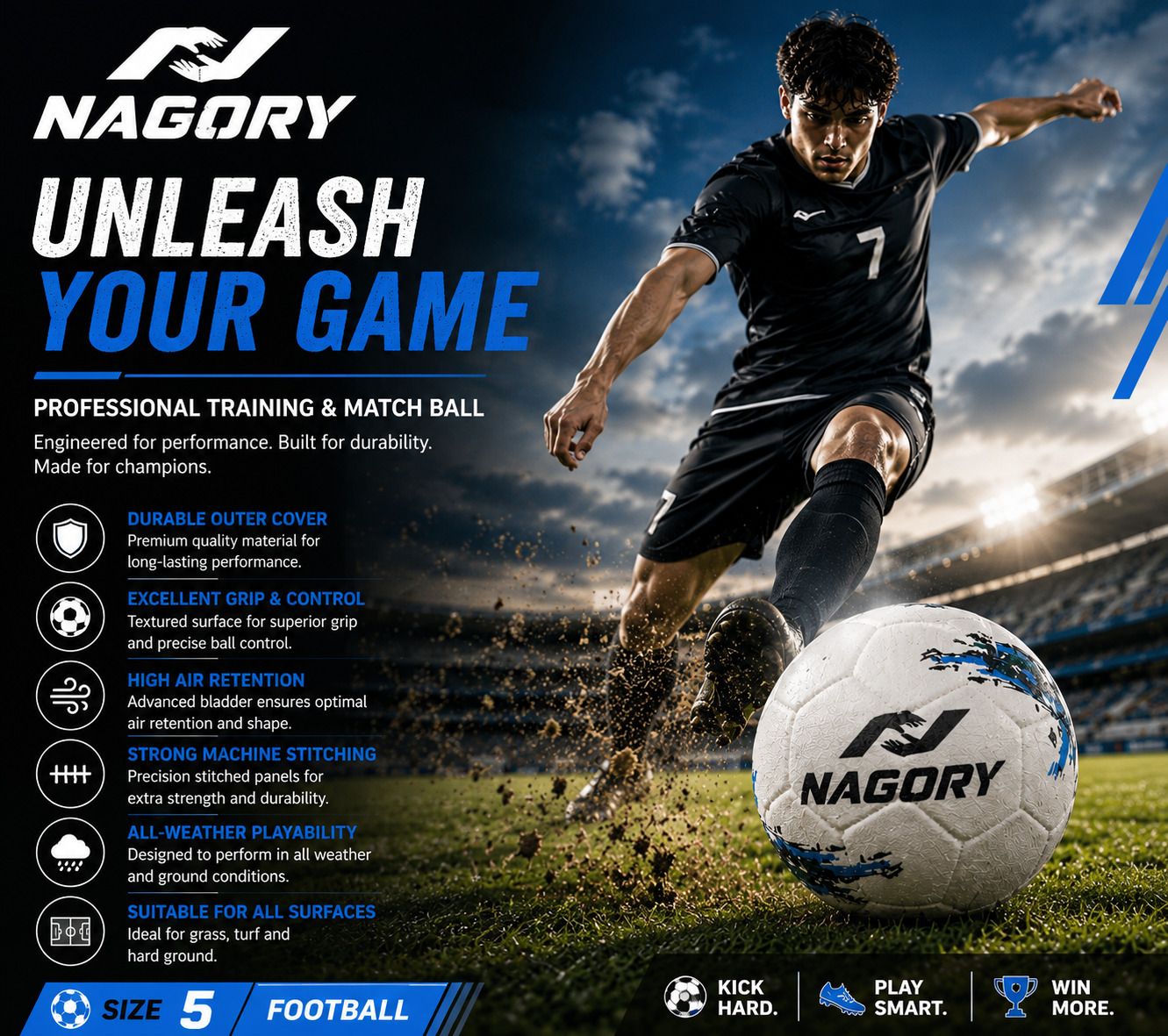 kbb Professional Football Size 5 | High-Air Retention Soccer Ball for Outdoor Play Football - Size: 5-picture-3